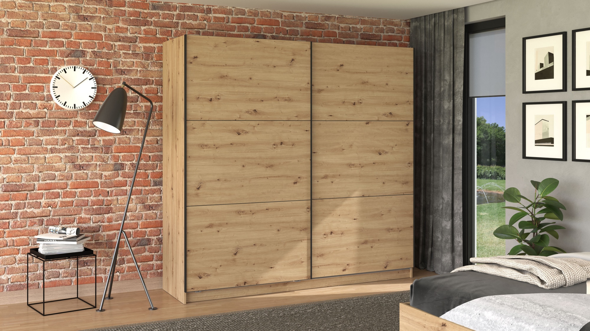 OTTO home Schwebetürenschrank "Sierra klassischer Kleiderschrank Wäscheschrank 179 oder 217cm breit" mit kompletter Inneneinteilung, FSC-zertifizierter Holzwerkstoff