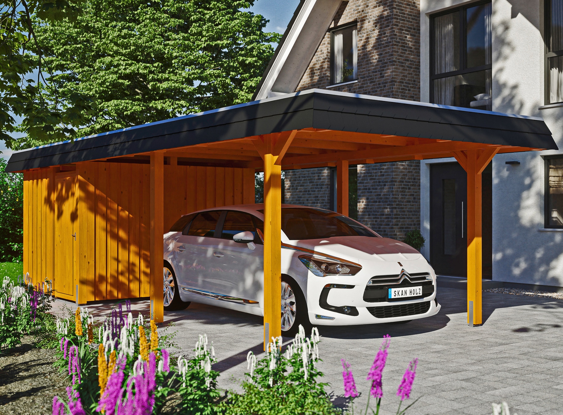 Skanholz Einzelcarport "Wendland" Leimholz 291 cm hellbraun