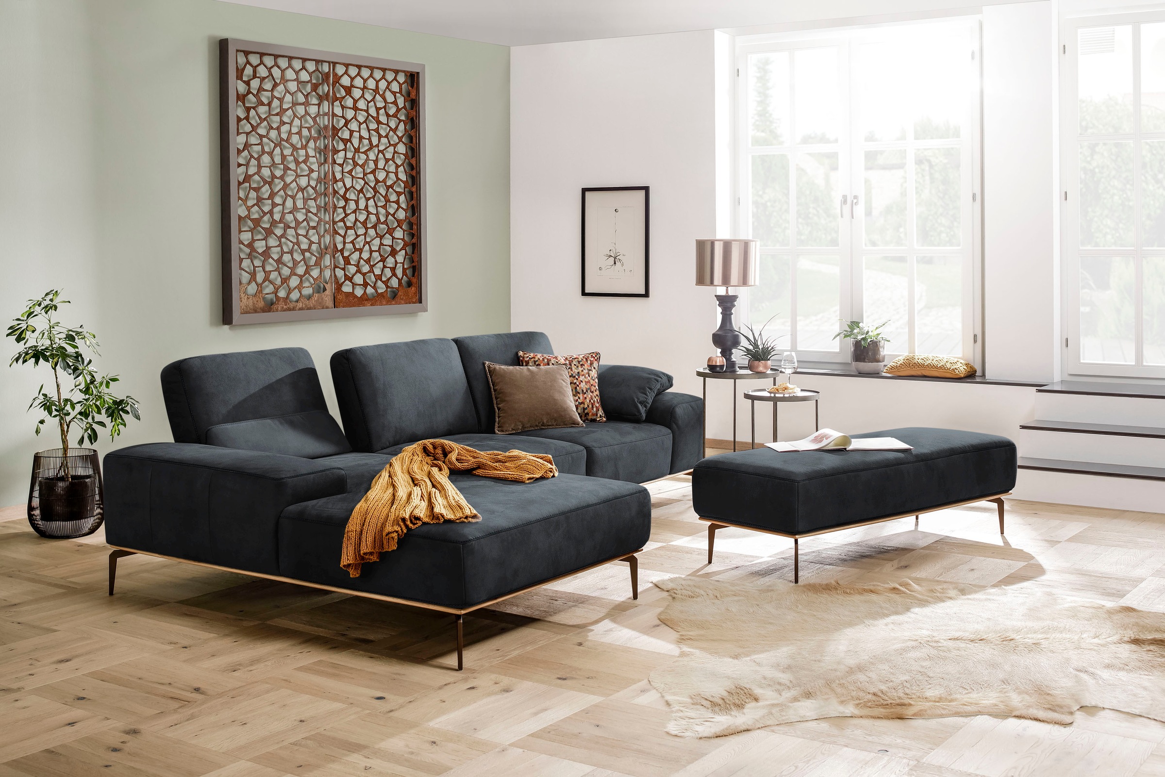 W.SCHILLIG Ecksofa "run, Designsofa mit tollem Sitzkomfort, L-Form" mit Holzsockel, Füße in Bronze pulverbeschichtet, Breite 299 cm
