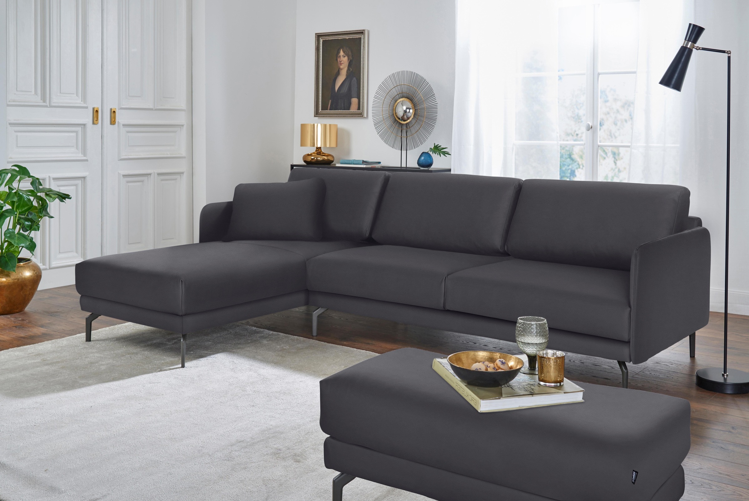 Creation BY ROLF BENZ Ecksofa »CR.450, Designecksofa, Polsterecke, L-Form«, Armlehne sehr schmal, Breite 234 cm, Alugussfüße in umbragrau