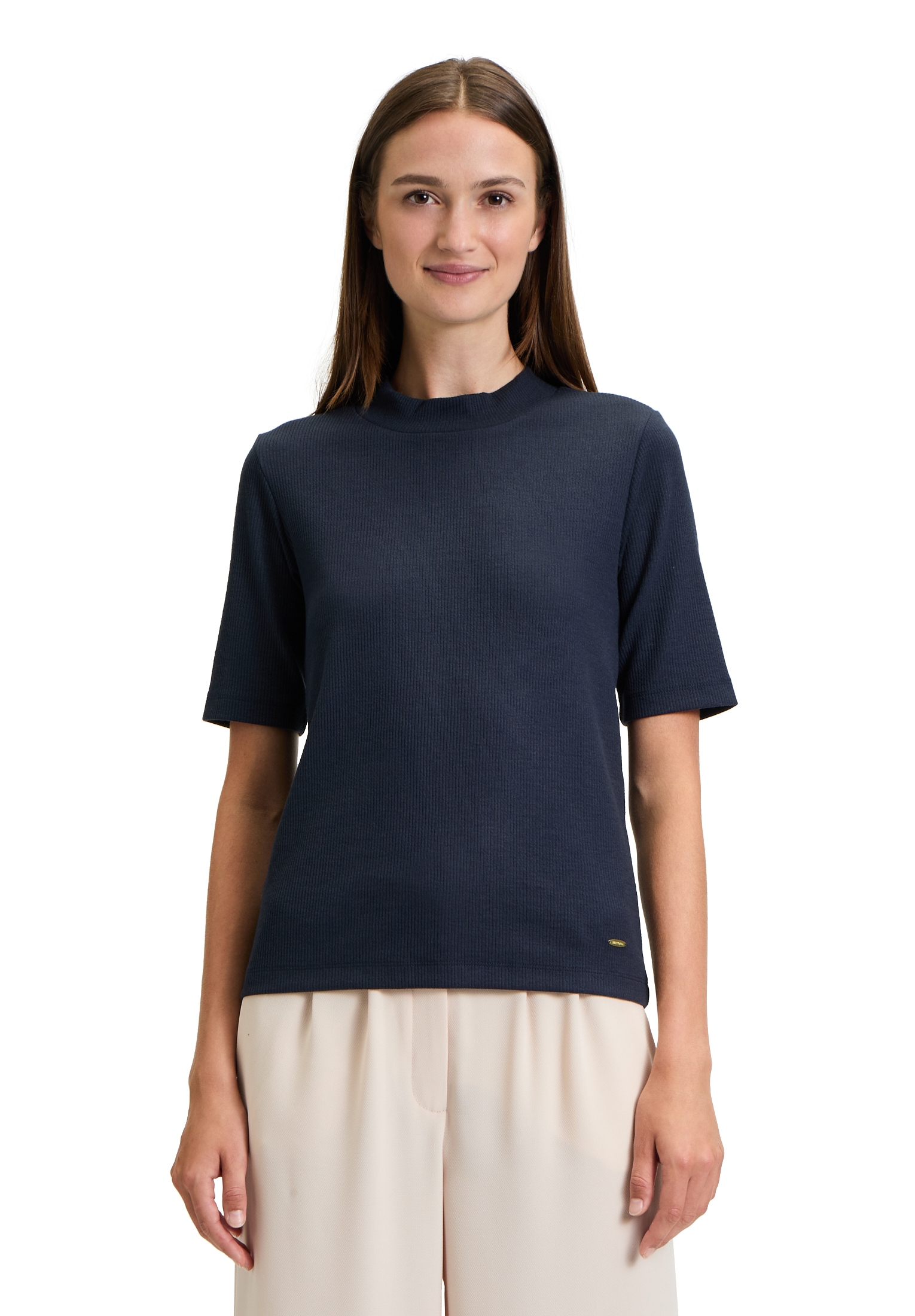 Betty&Co Kurzarmshirt "Betty & Co Damen Strukturshirt mit Stehkragen", (1 t günstig online kaufen