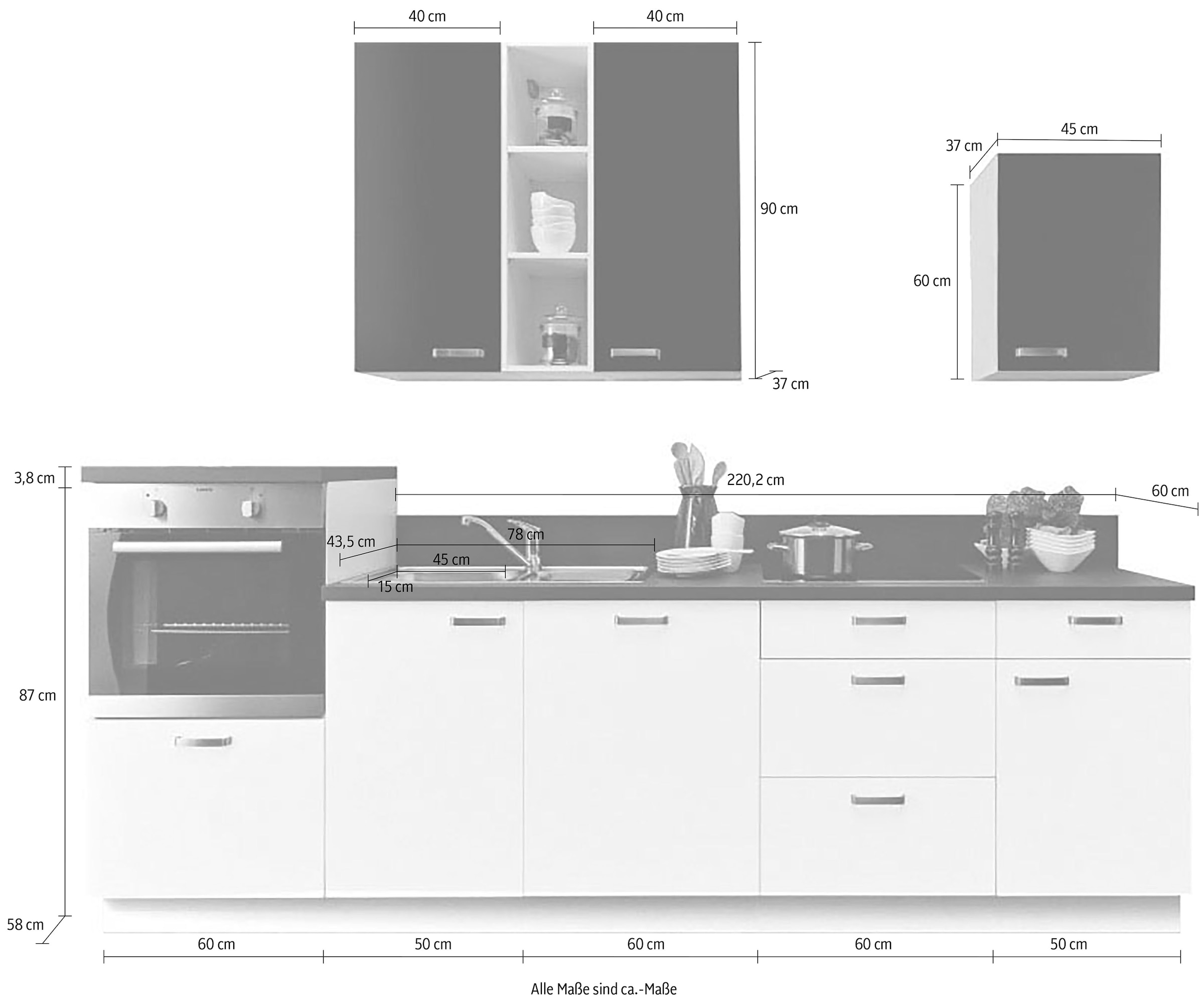 KOCHSTATION Küchenzeile »"KS-Bari", wahlw. mit E-Geräten & Geschirrspüler«, Soft-Close-Funktion und Vollauszügen, vormontiert, Breite 280 cm