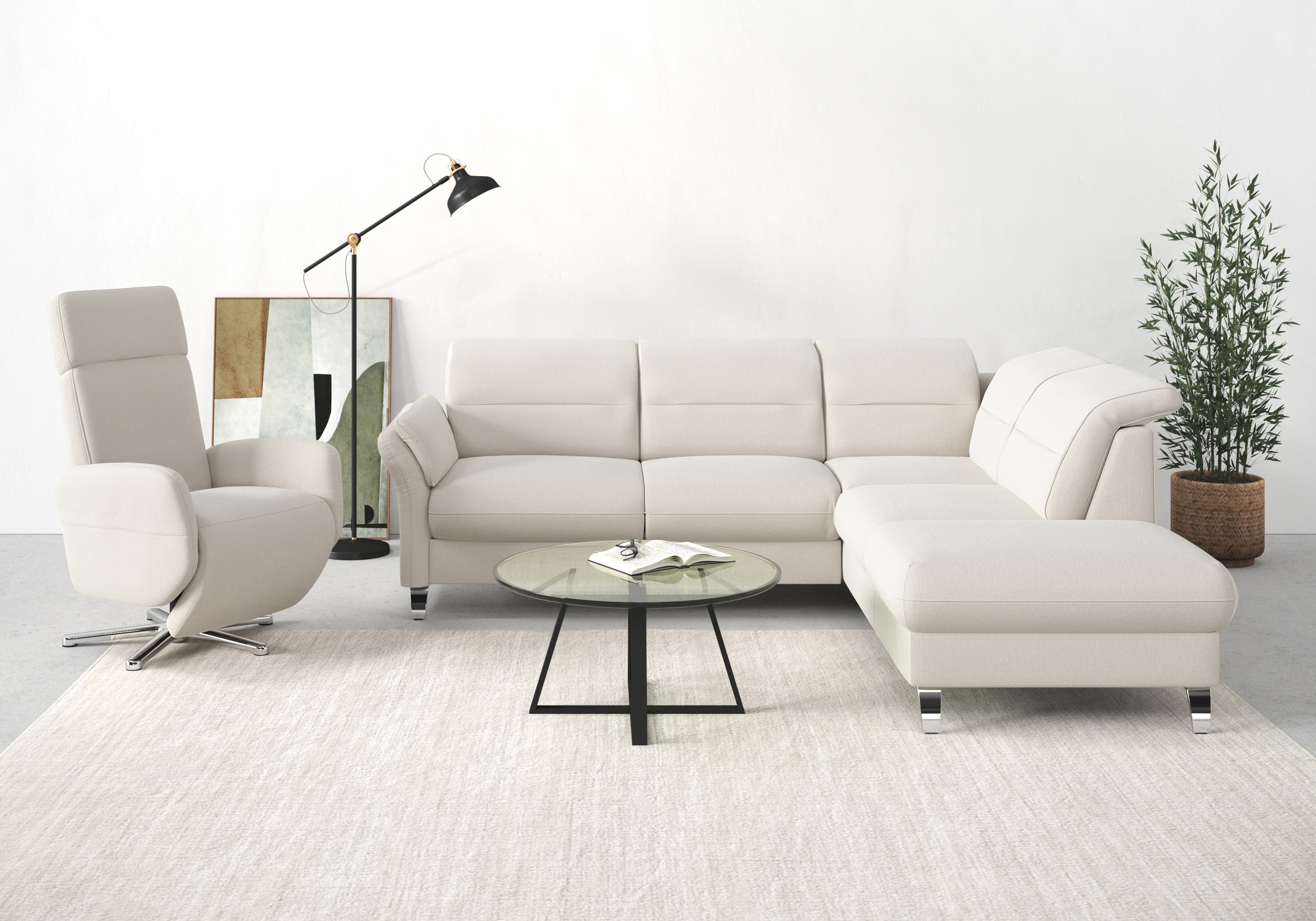 sit&more Ecksofa "Grenoble L-Form mit Federkern" wahlweise mit Schlaffunktion, Bettkasten, Arm- und Kopfteilverstellung