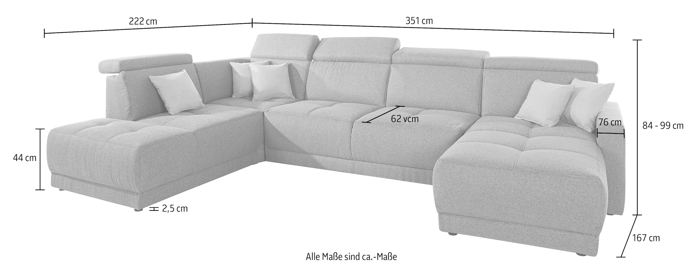 DOMO collection Wohnlandschaft »Ava moderne Sitzheftung mit toller Doppelnaht, komfortabel, U-Form«, mit Federkern, wahlweise mit Kopfteilverstellungen