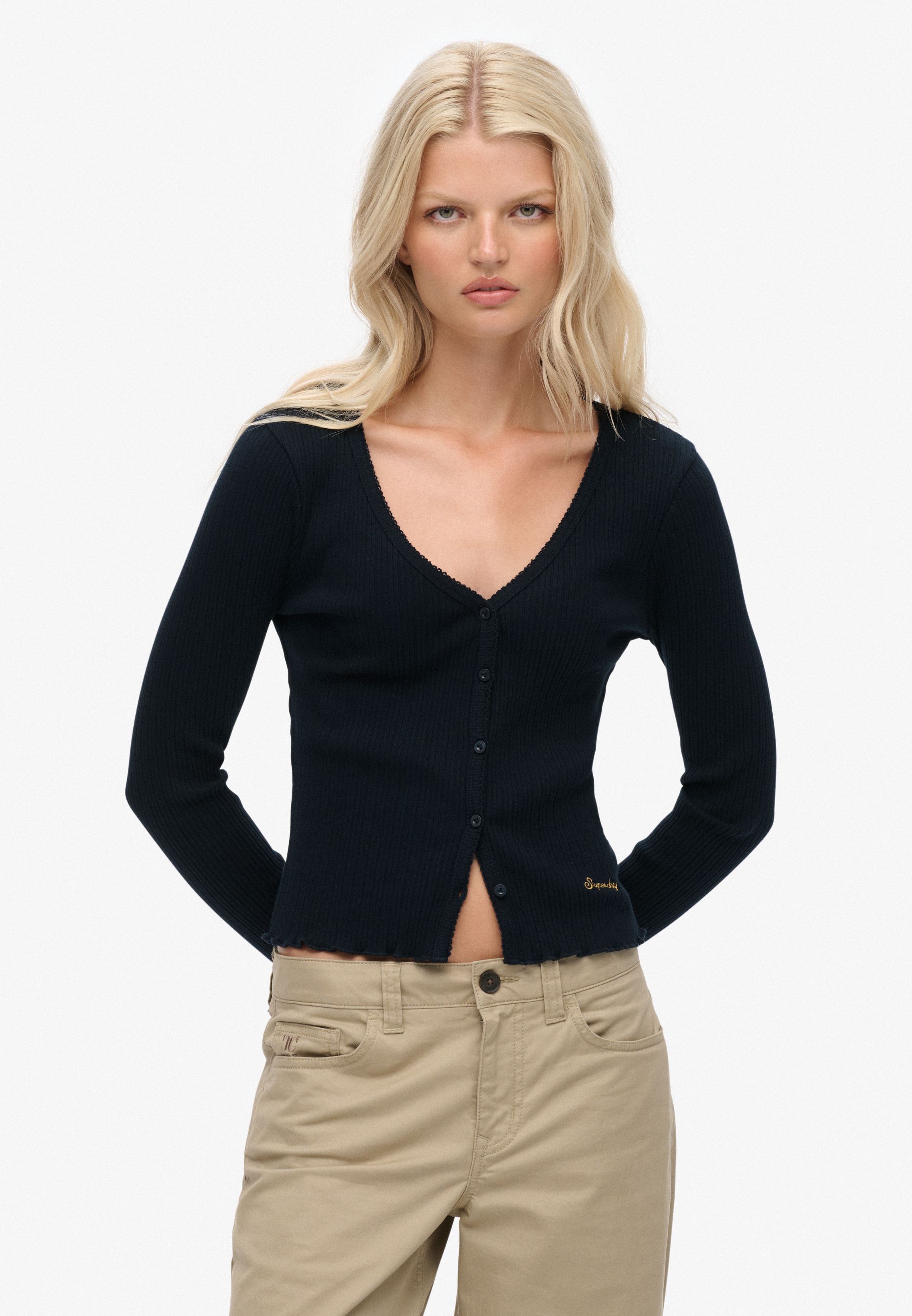 Thumbnail - Superdry Langarmshirt "ESSENTIAL BUTTON THRU LS TOP" Baumwolle, skinny fit