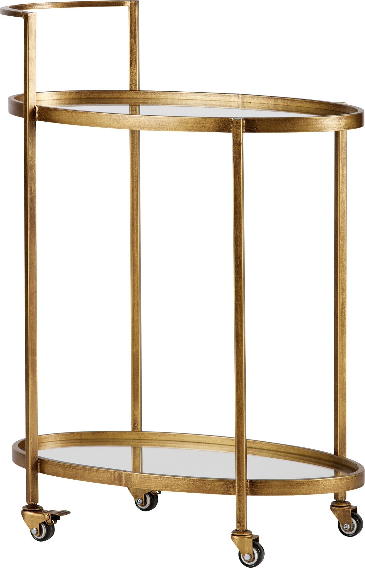 WOOOD Bartisch "Push Trolley Metall Antique-Brass mit Rollen H 86 x B 67 x T 35 cm" Tragkraft 10 kg pro boden, pfleigleicht, fertig montiert