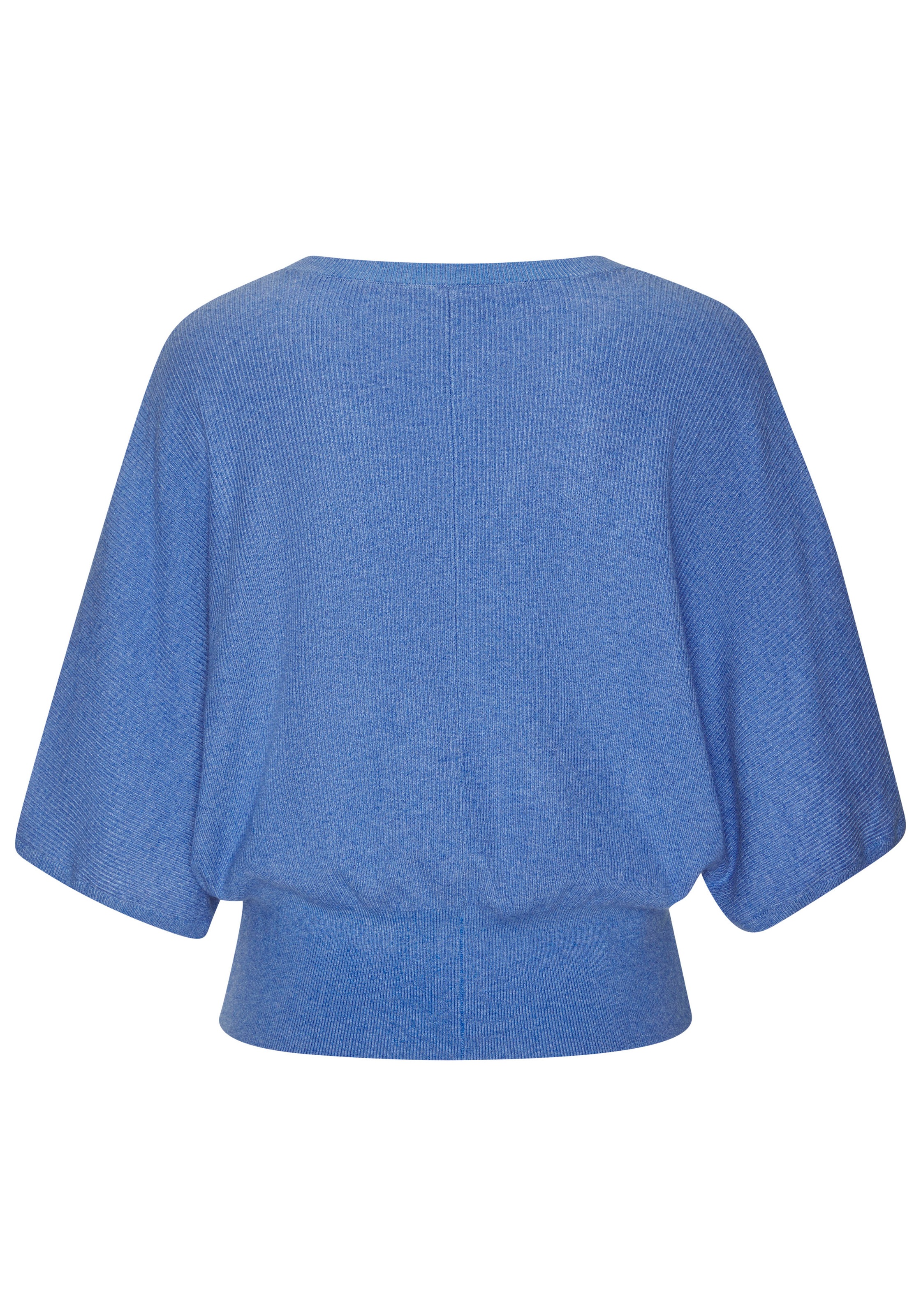 Fledermausshirt COPENHAGEN STUDIOS, Damen, Gr. 36/38, blau, Rippstrick, Obermaterial: 50% Viskose, 28% Polyester, 22% Nylon, unifarben, figurumspielend hüftlang, V-Ausschnitt, Fledermausärmel normaler Saum, Shirts Fledermausshirt, aus hochwertiger, feiner 3