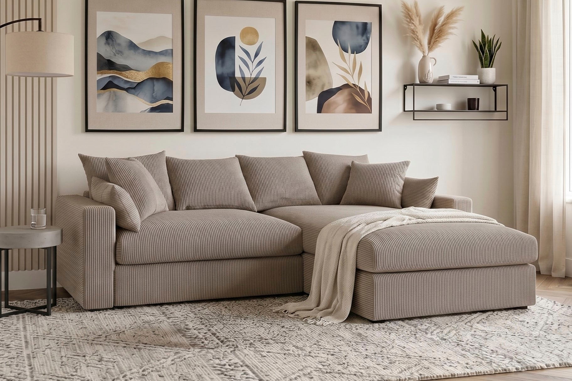 OTTO home Ecksofa "Cosy Lounge L-Form, Breite 268 cm" Mega-Sofa mit Cordstoff bezogen, mit Federkern & 5 Zierkissen