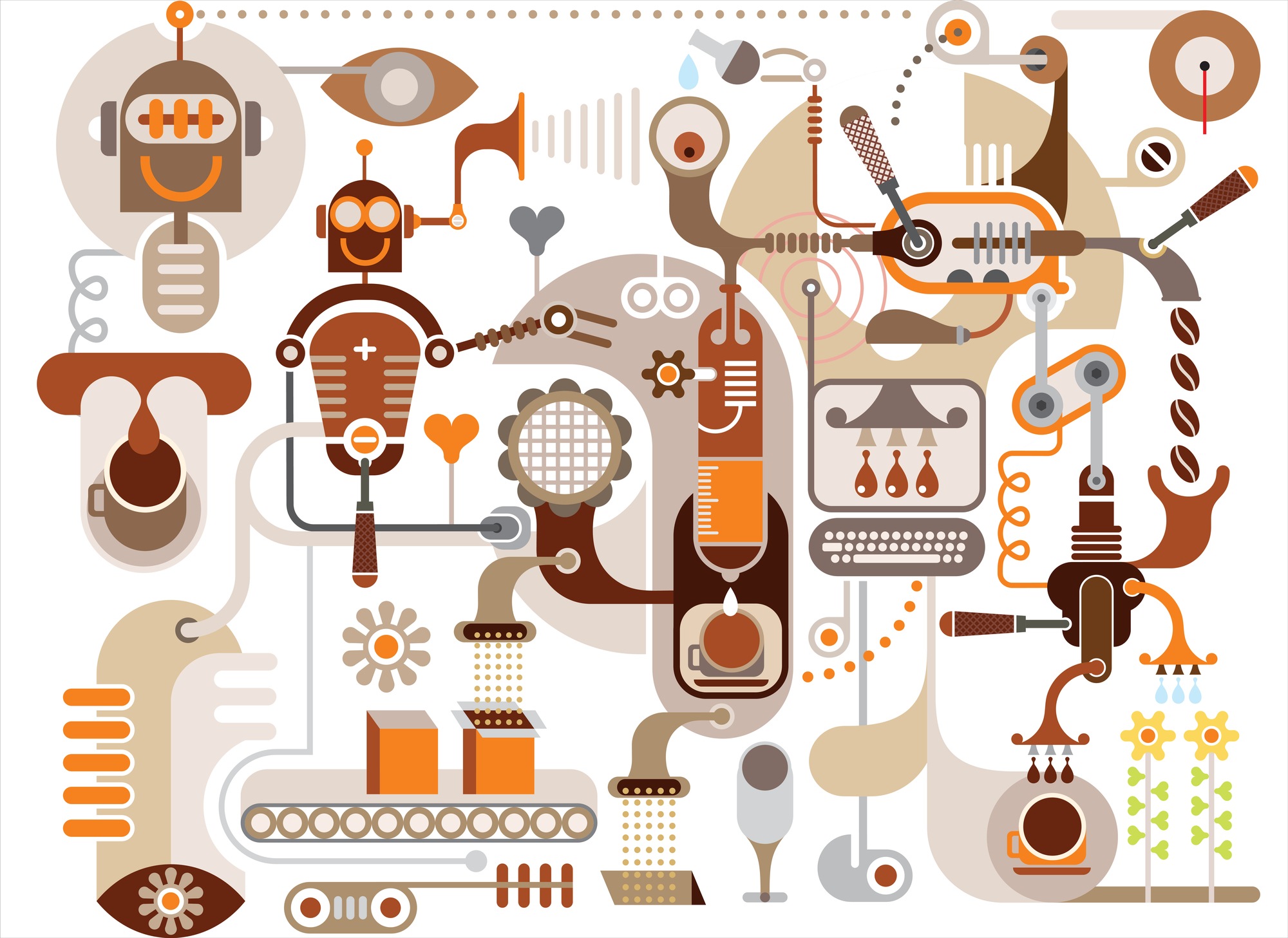 A.S. Création Vliestapete »Retro Fototapete Kaffeeroboter Braun Orange« matt strukturiert