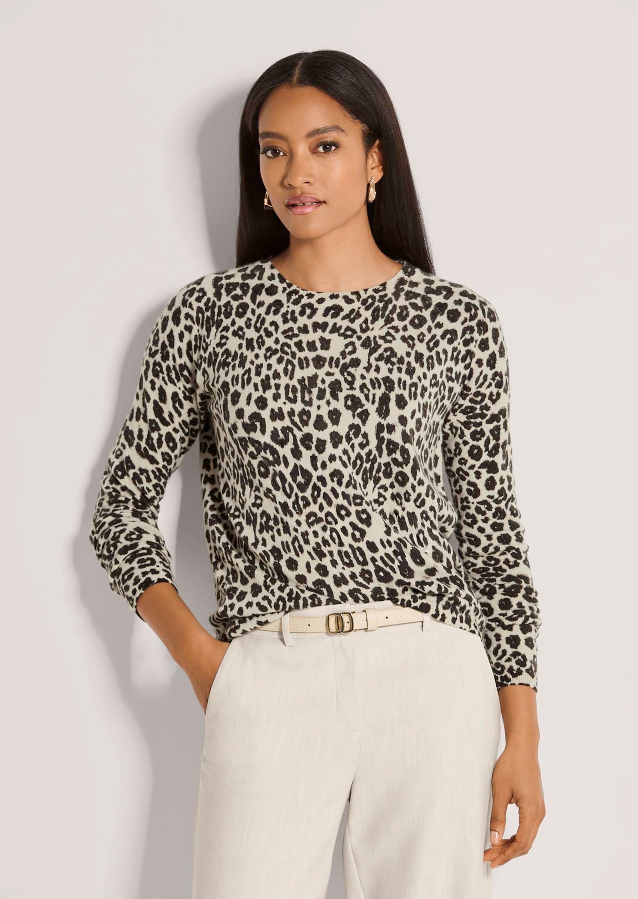 MADELEINE Longpullover »Pullover Kaschmirpullover mit Leopardenmuster«