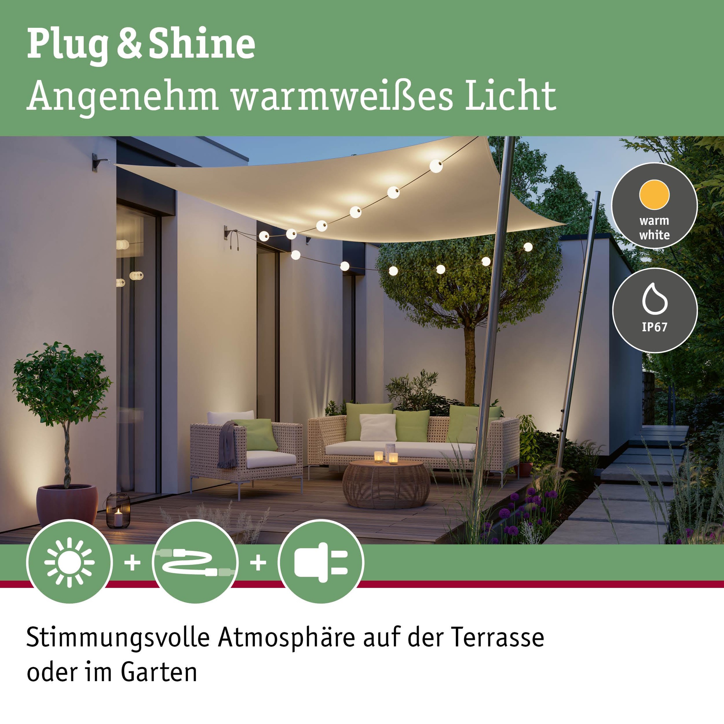 Paulmann LED-Lichterkette »Naima IP67 3000K 3x1W 1,71m Schwarz« 3 Stk.-flammig dimmbar