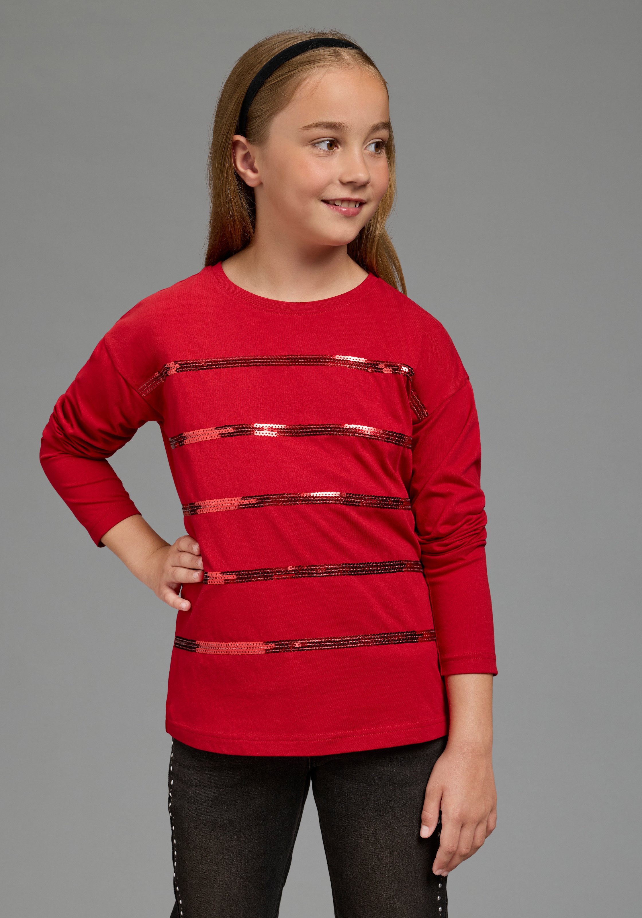Bruno Banani Langarmshirt "Shirt mit Paillettendetails für Mädchen" Für TEENS, Langarmshirt mit Pailletten