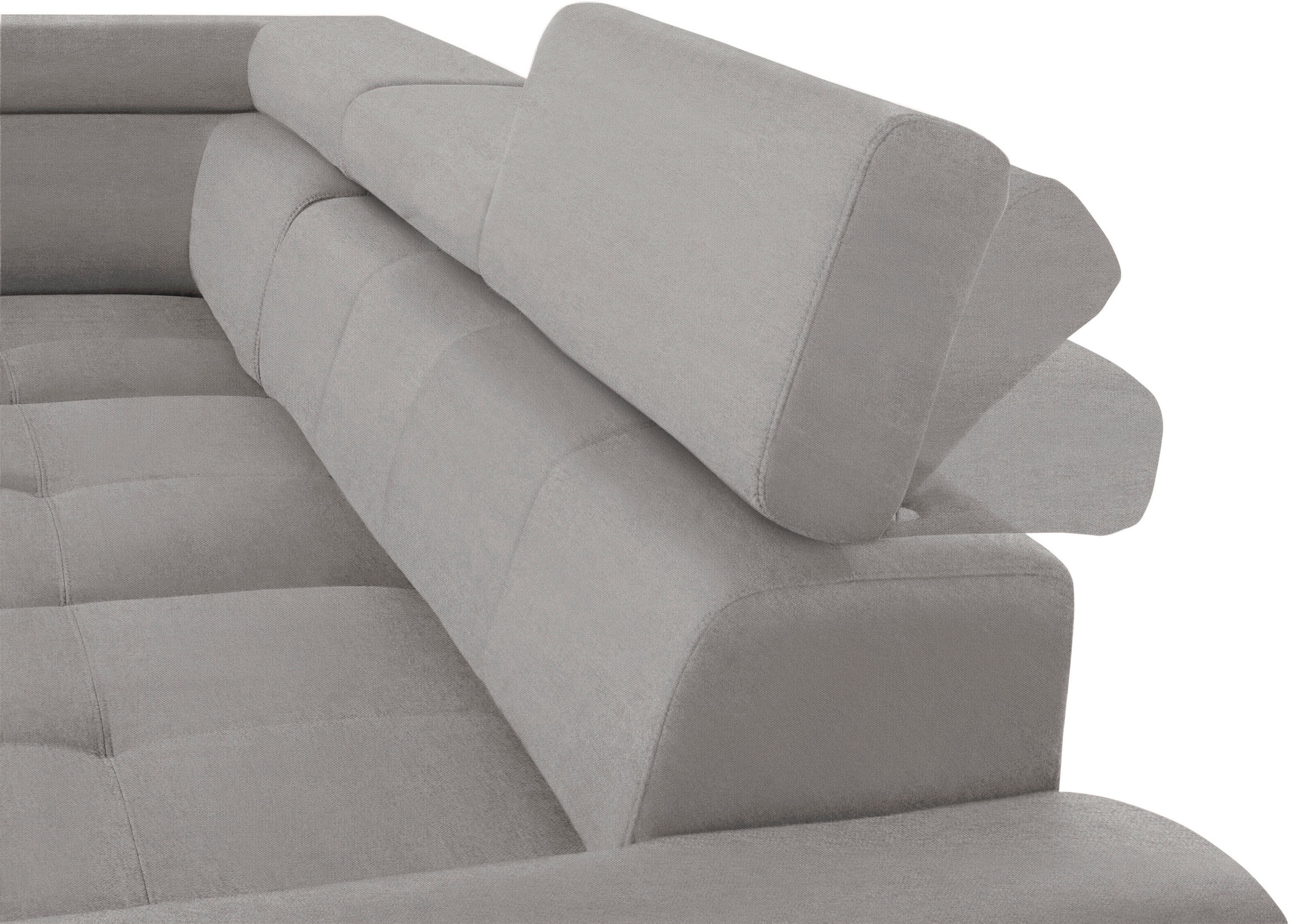 exxpo - sofa fashion Ecksofa »Enya, aufwendige Detailverarbeitung, hoher Sitzkomfort, bequem, L-Form«, mit Kopfteilverstellung, wahlweise Bettfunktion u. Bettkasten