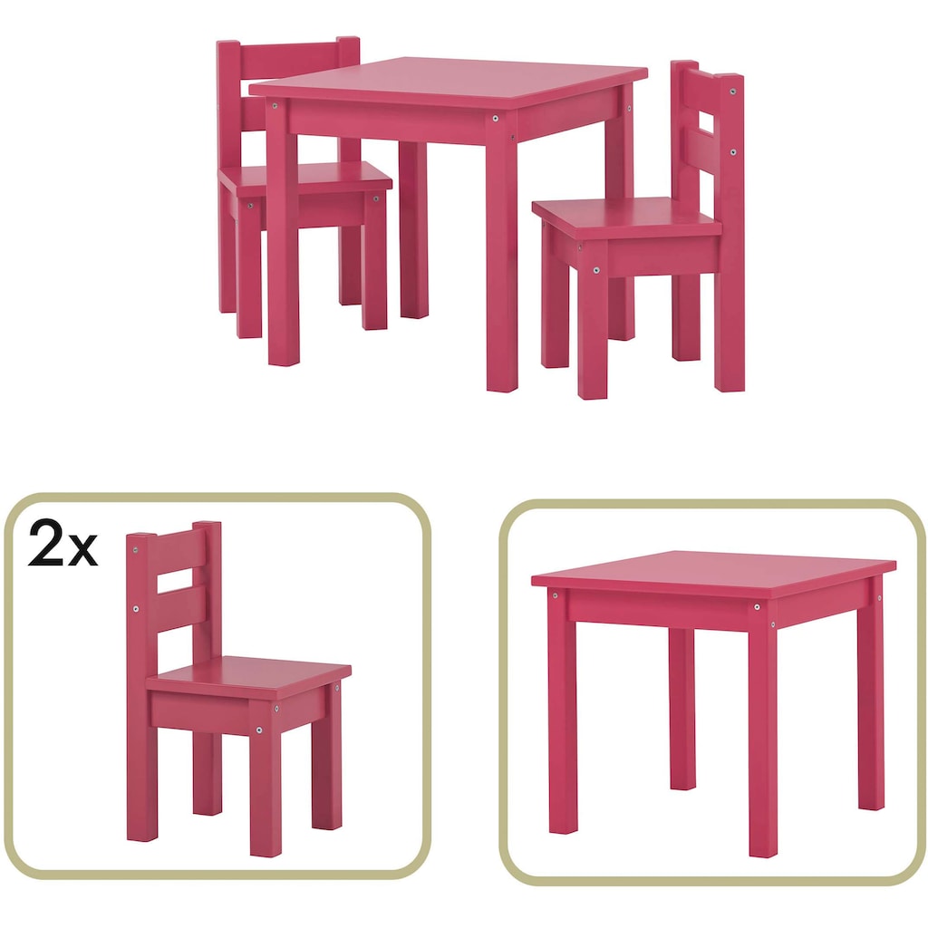 Hoppekids Kindersitzgruppe »MADS Kindersitzgruppe«, (Set, 3 tlg., 1 Tisch, 2 Stühle)