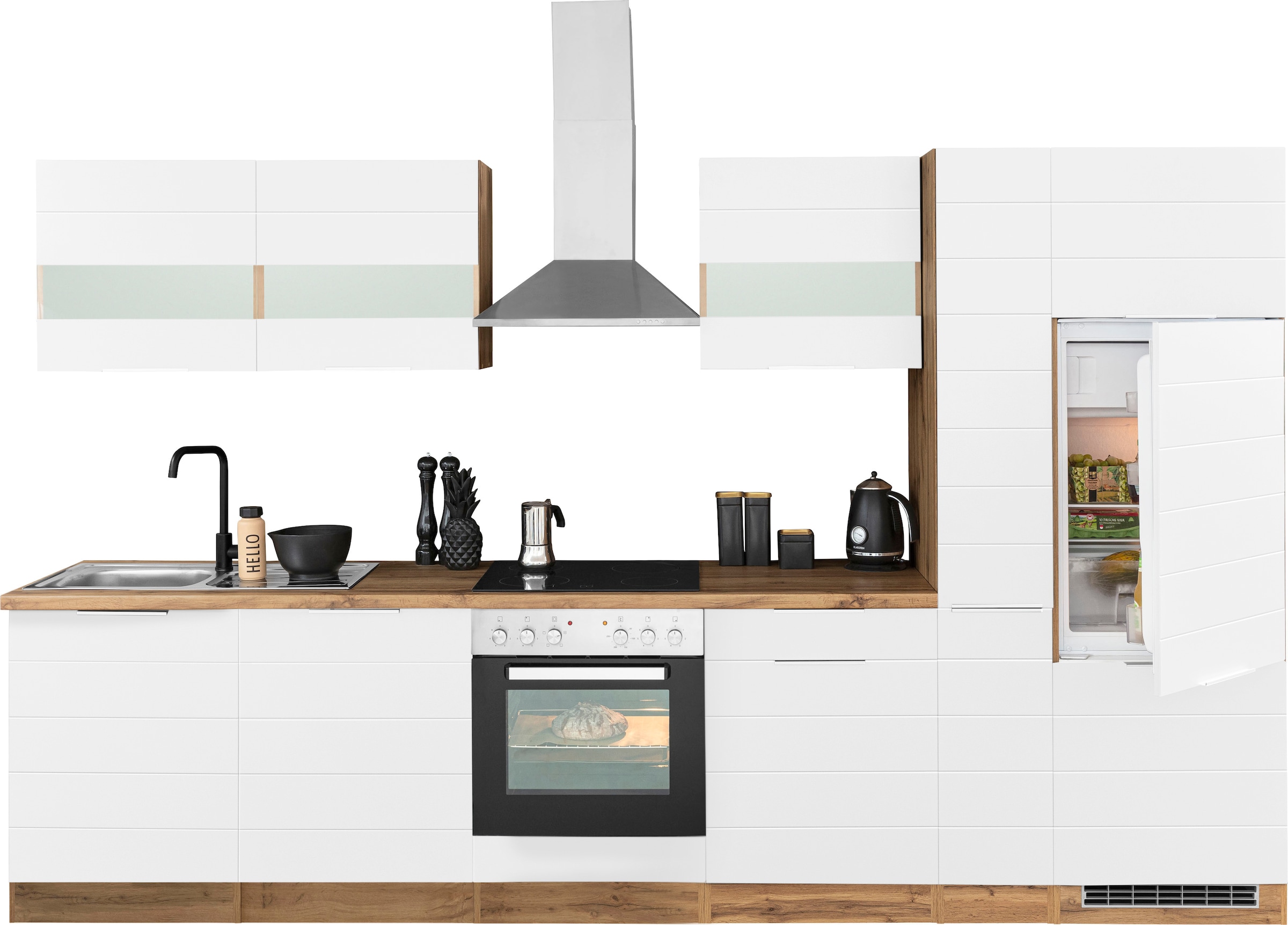 KOCHSTATION Küchenzeile »KS-Luhe« 330 cm breit, wahlweise mit oder ohne E-Geräten, gefräste MDF-Fronten