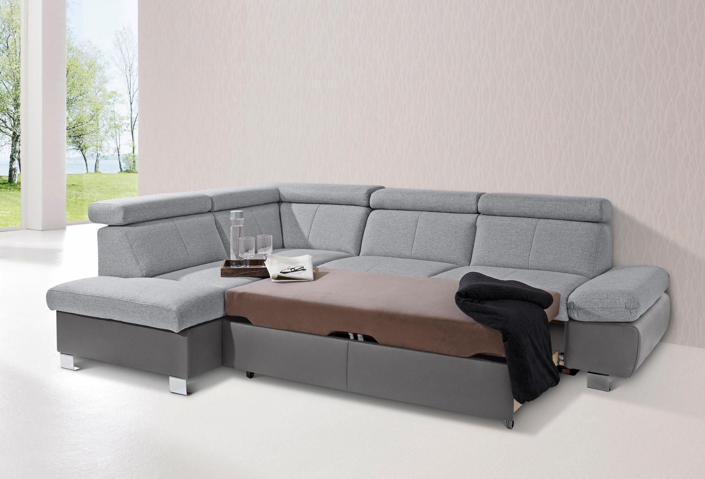 exxpo - sofa fashion Ecksofa "Happy, inkl. Kopf- und Armteilverstellung, L- günstig online kaufen