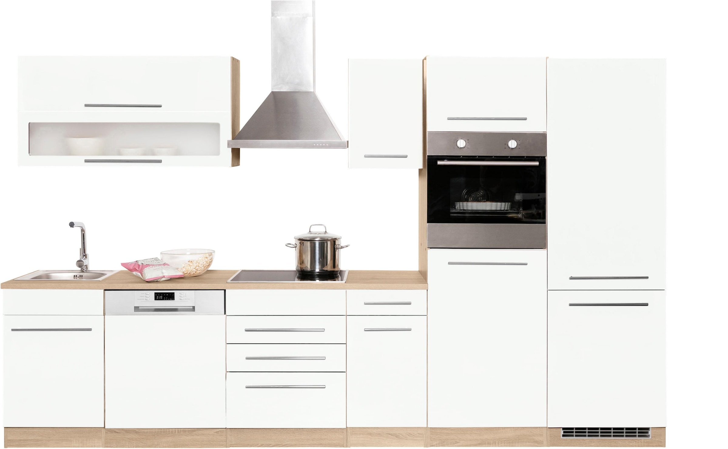 Preisvergleich für HELD MÖBEL Küchenzeile Eton, mit E-Geräten, Breite 330 cm,  BxT 330x60 cm, in der Farbe Weiß | Ladendirekt