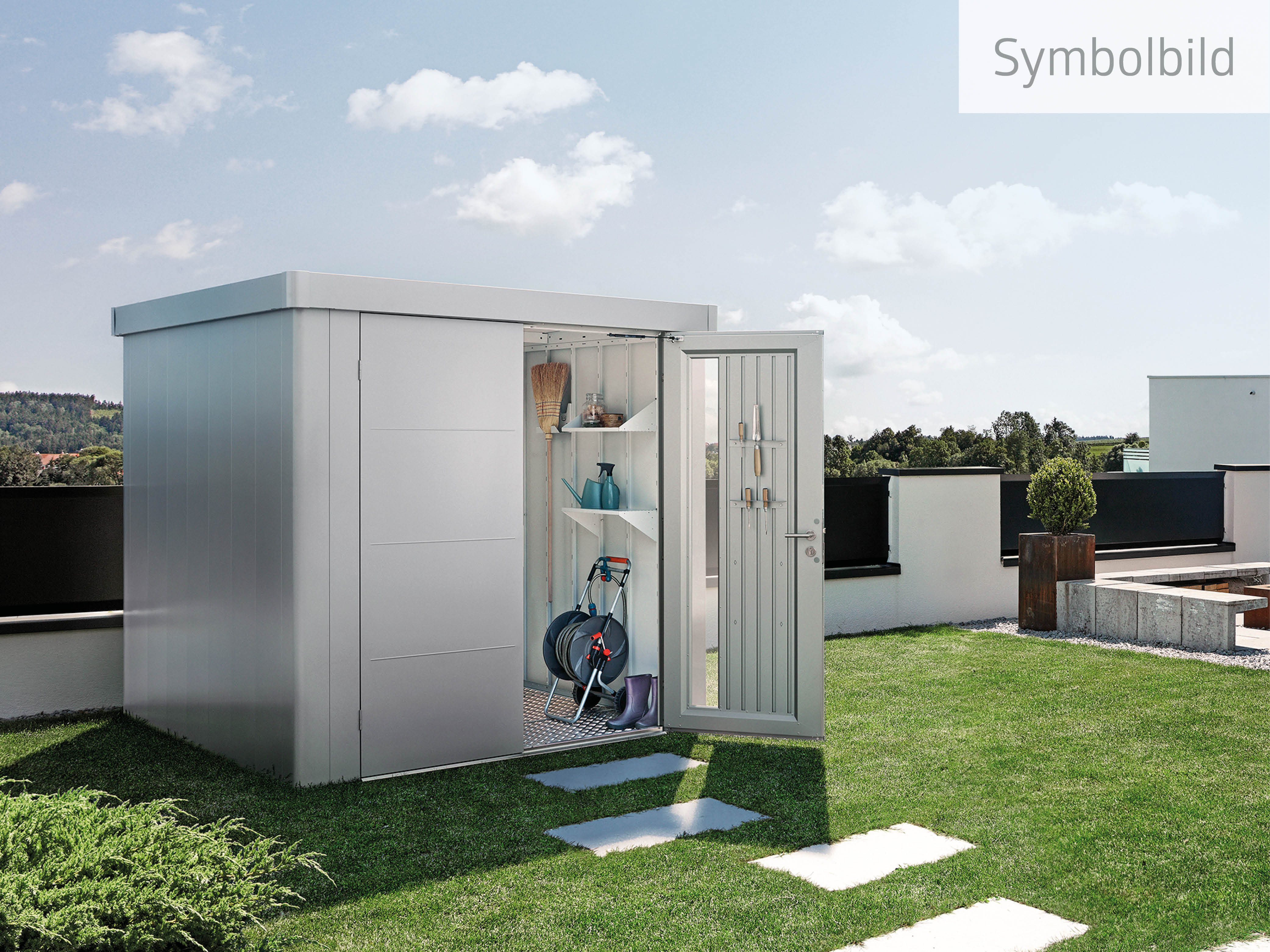 Biohort Gerätehaus "Neo Gr. 1B, verschieden Farben, mit Doppeltür" aus feuerverzinktem, polyamid-einbrennlackiertem Stahlblech
