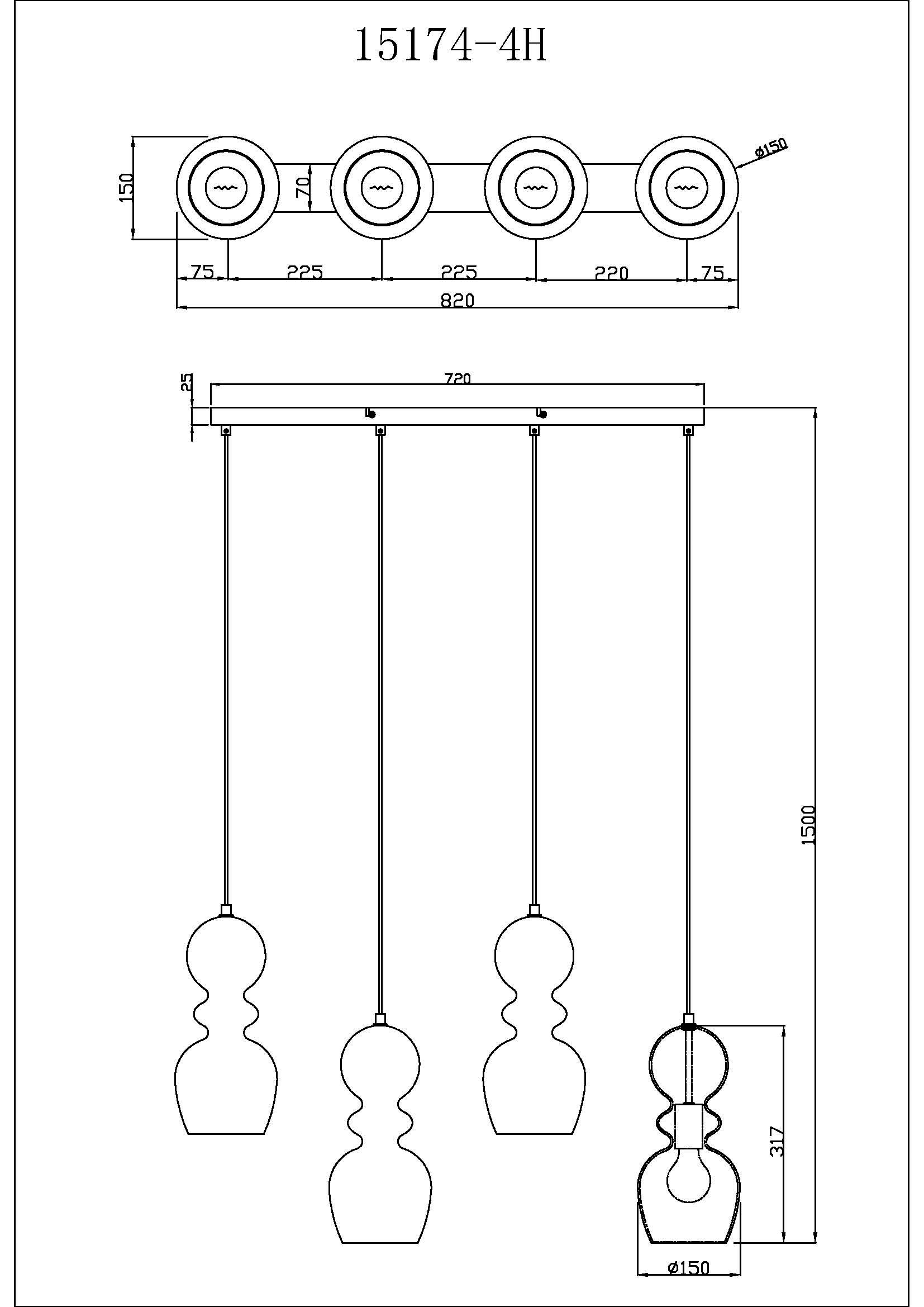 GLOBO LIGHTING Hängeleuchte »CLARITY«, Leuchtmittel E27 | ohne Leuchtmittel, Hängelampe/Schlafzimmer/Wohnzimmer/schwarz/ 4 bauchige Gläser