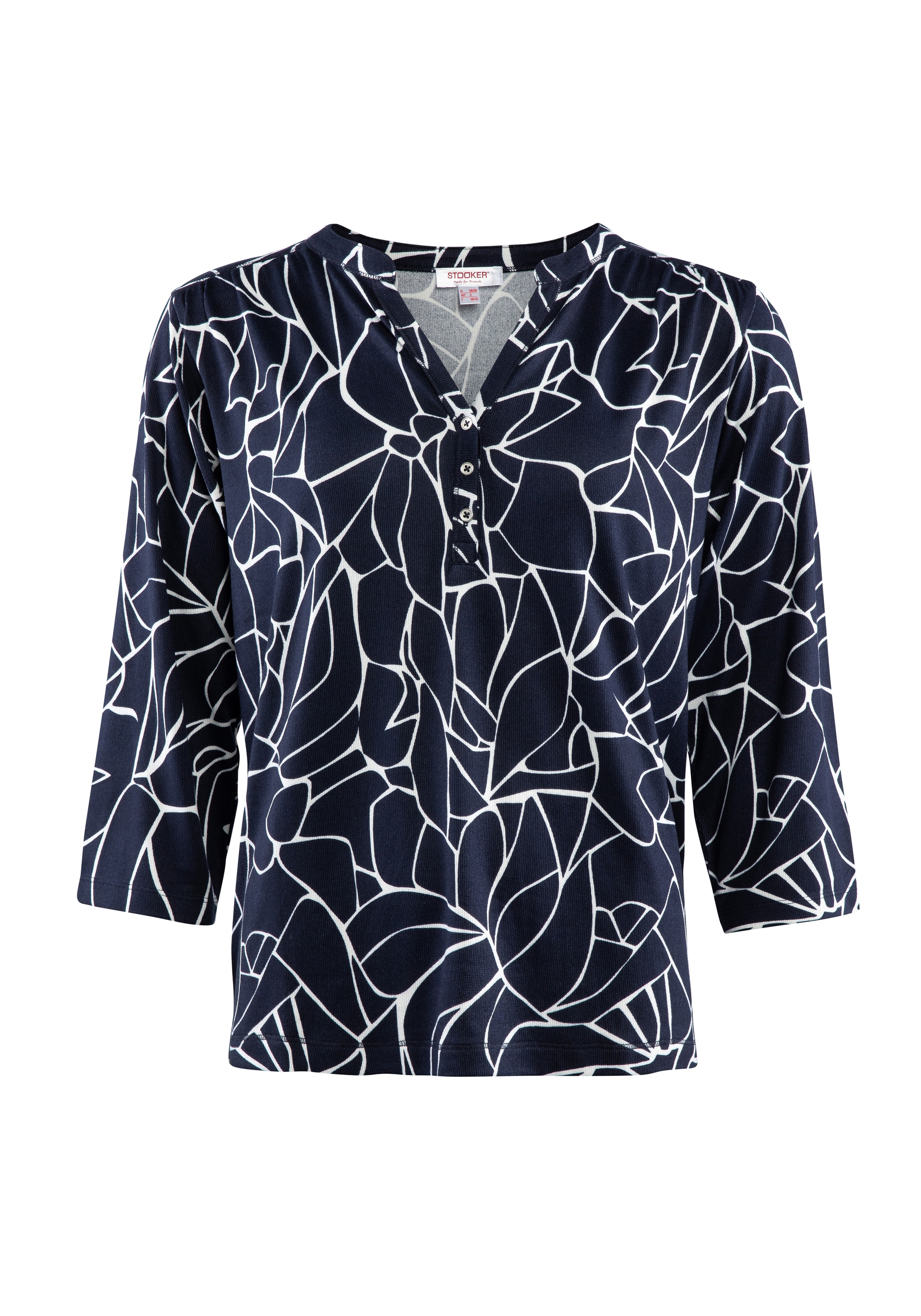 STOOKER WOMEN 3/4-Arm-Shirt »MARIE Print Shirt Bluse 3/4-Arm«, Regular Fit Shirt Bluse Baumwolle Shirt Knopfleiste für Damen