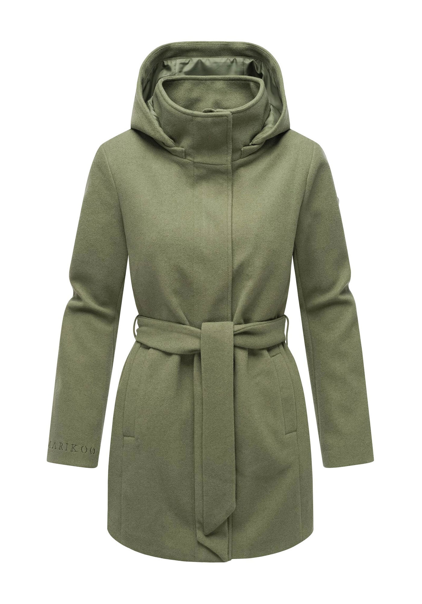 Marikoo Kurzmantel »Katalinaa«, Eleganter Wickel Mantel mit Taillengürtel und Oversized Hood Kapuze