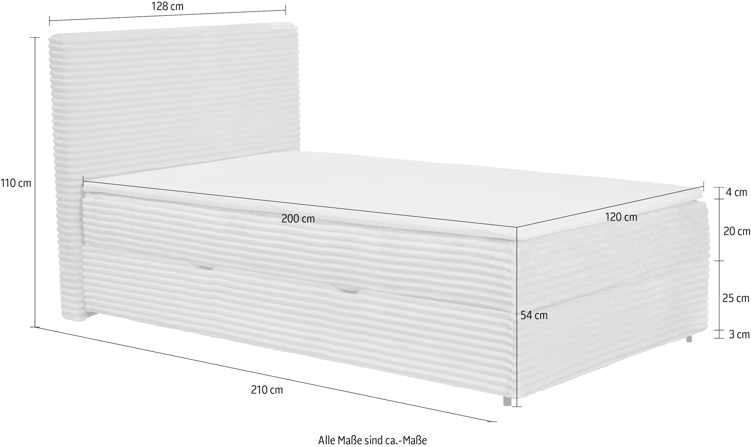 Home affaire Boxbett »CORLAY, Polsterbett mit Stauraum und Taschenfederkernmatratze H3« inkl. PUR-Schaumtopper, Cord-Bezug, 120x200cm