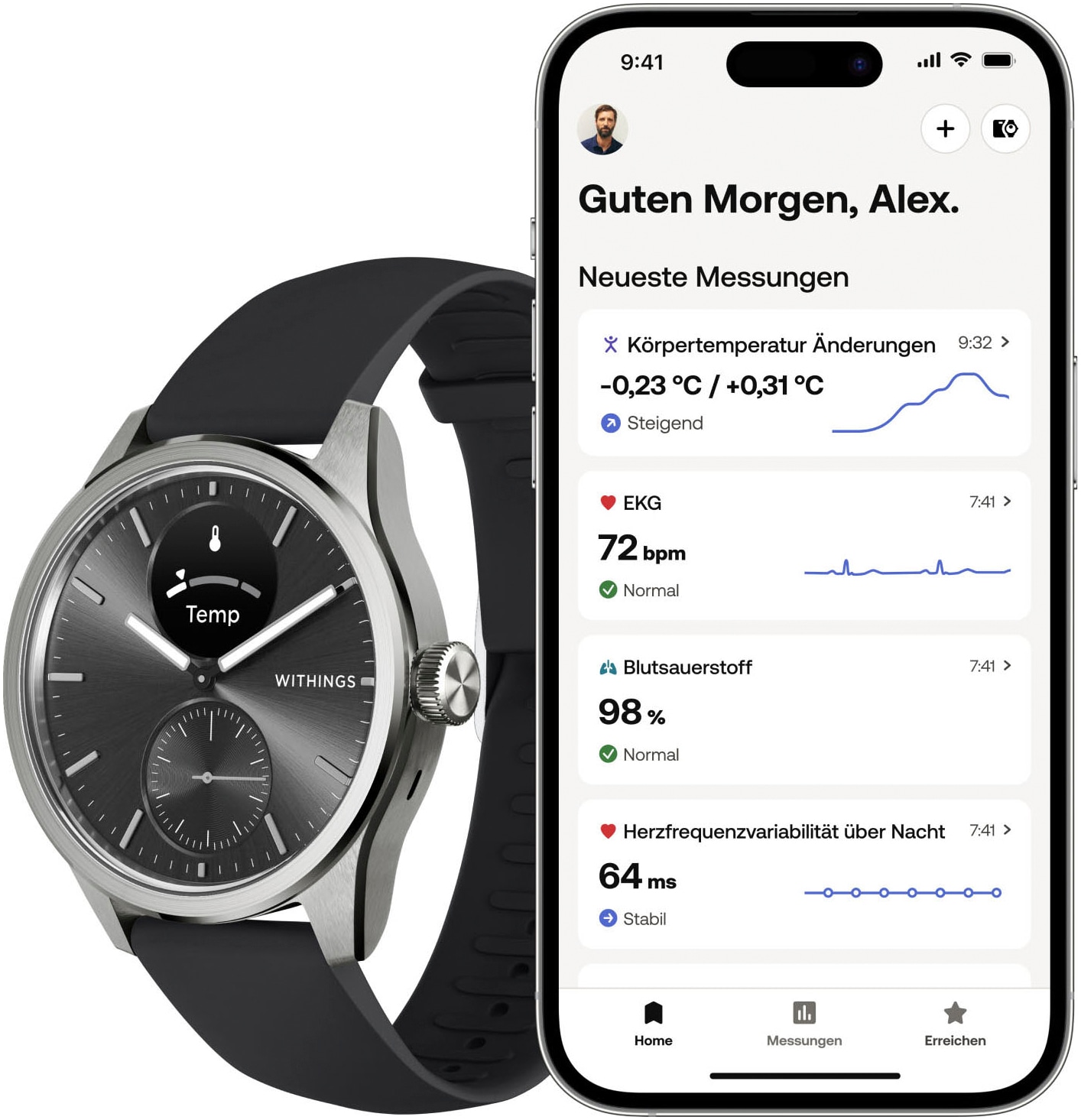 Withings Smartwatch »ScanWatch 2 42mm«, HealthSense OS,)