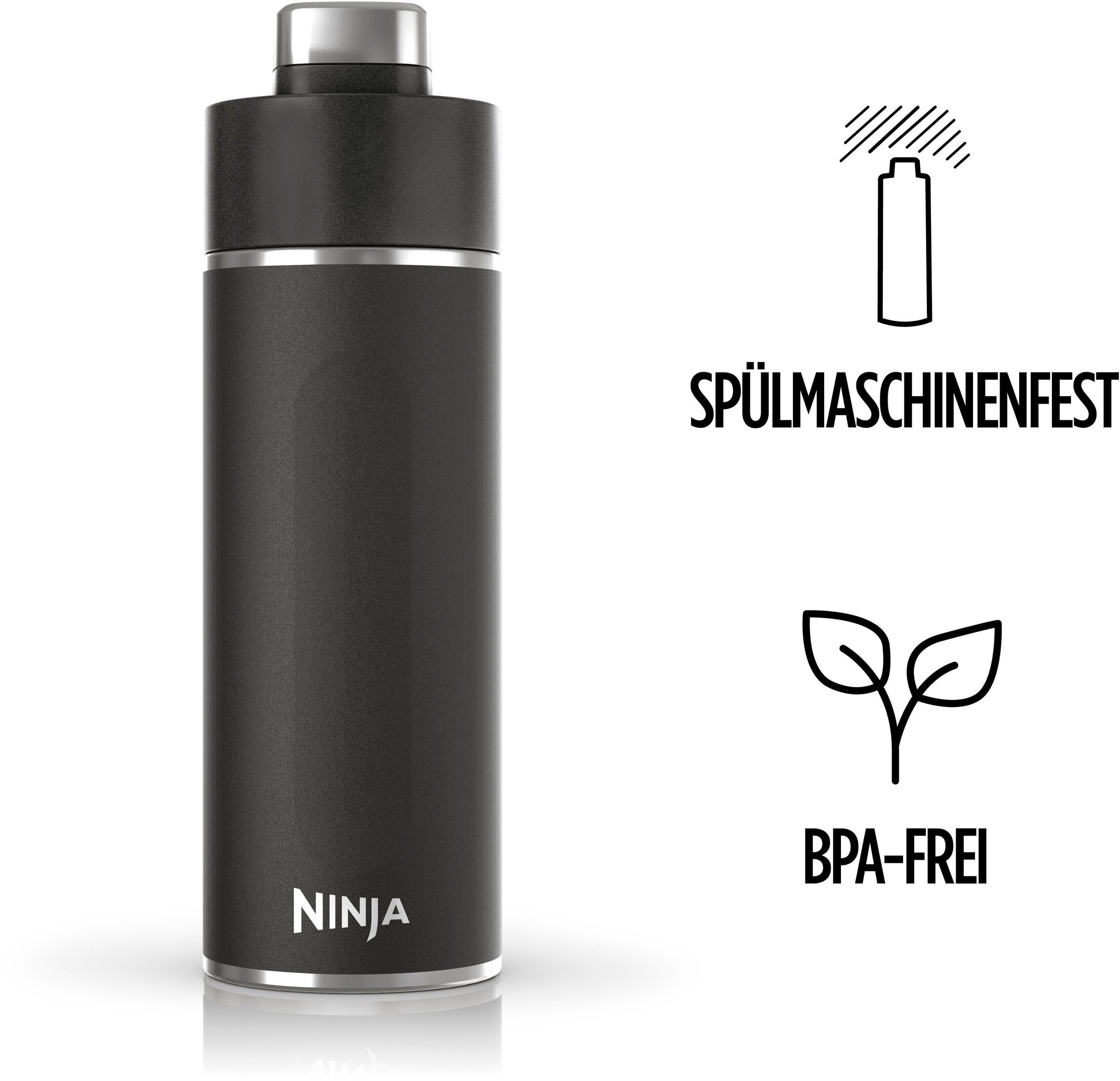 NINJA Isolierflasche »Ninja Thirsti Reiseflasche – 530 ml DW1801EUU / 700 ml DW2401EUU«, Getränke bleiben 24 Stunden kalt, 12 Stunden heiß, Eis hält 2 Tage