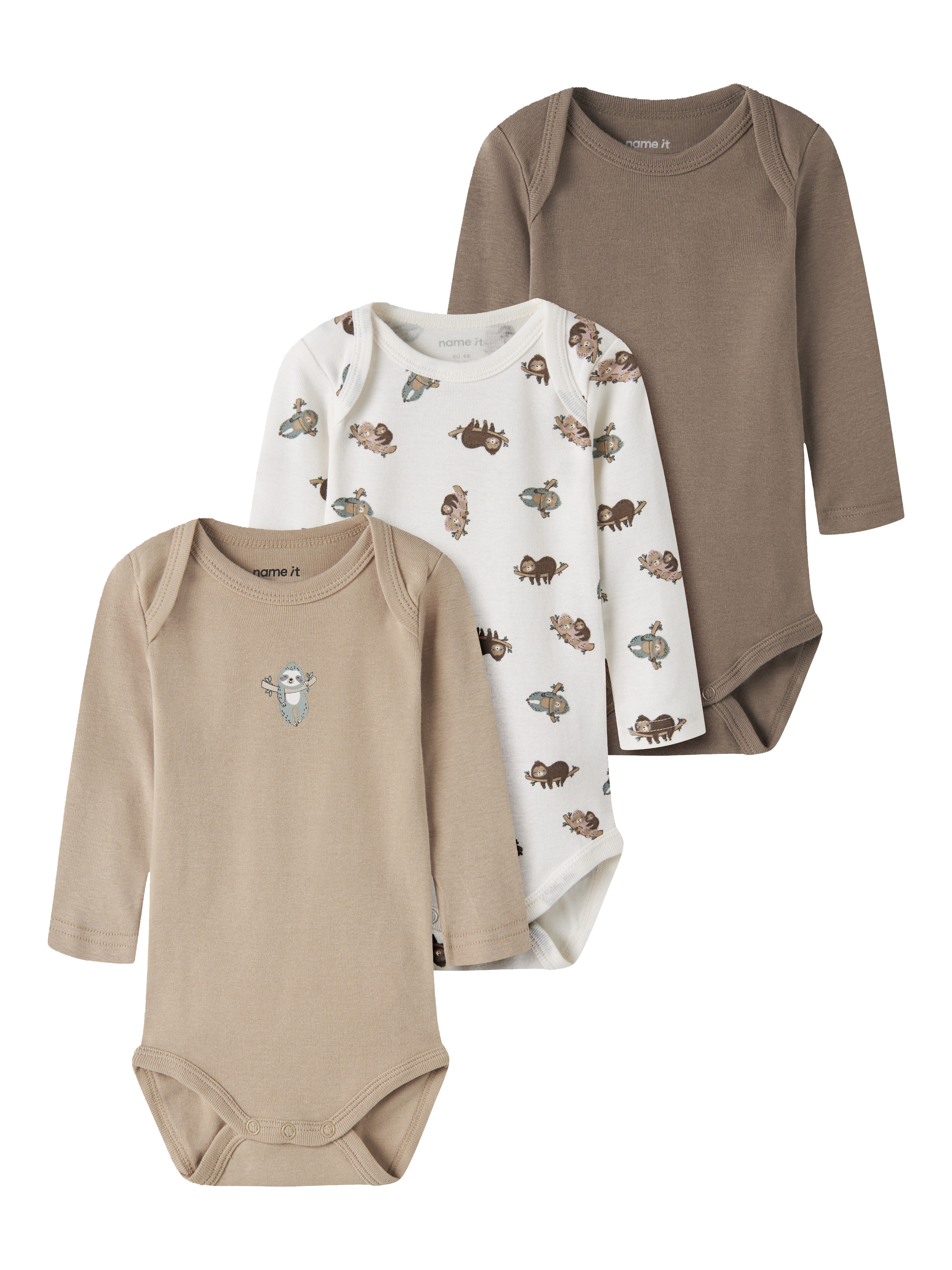 Name It Langarmbody "NBNBODY 3P LS SLOTH NOOS" Packung, 3 Baumwolle