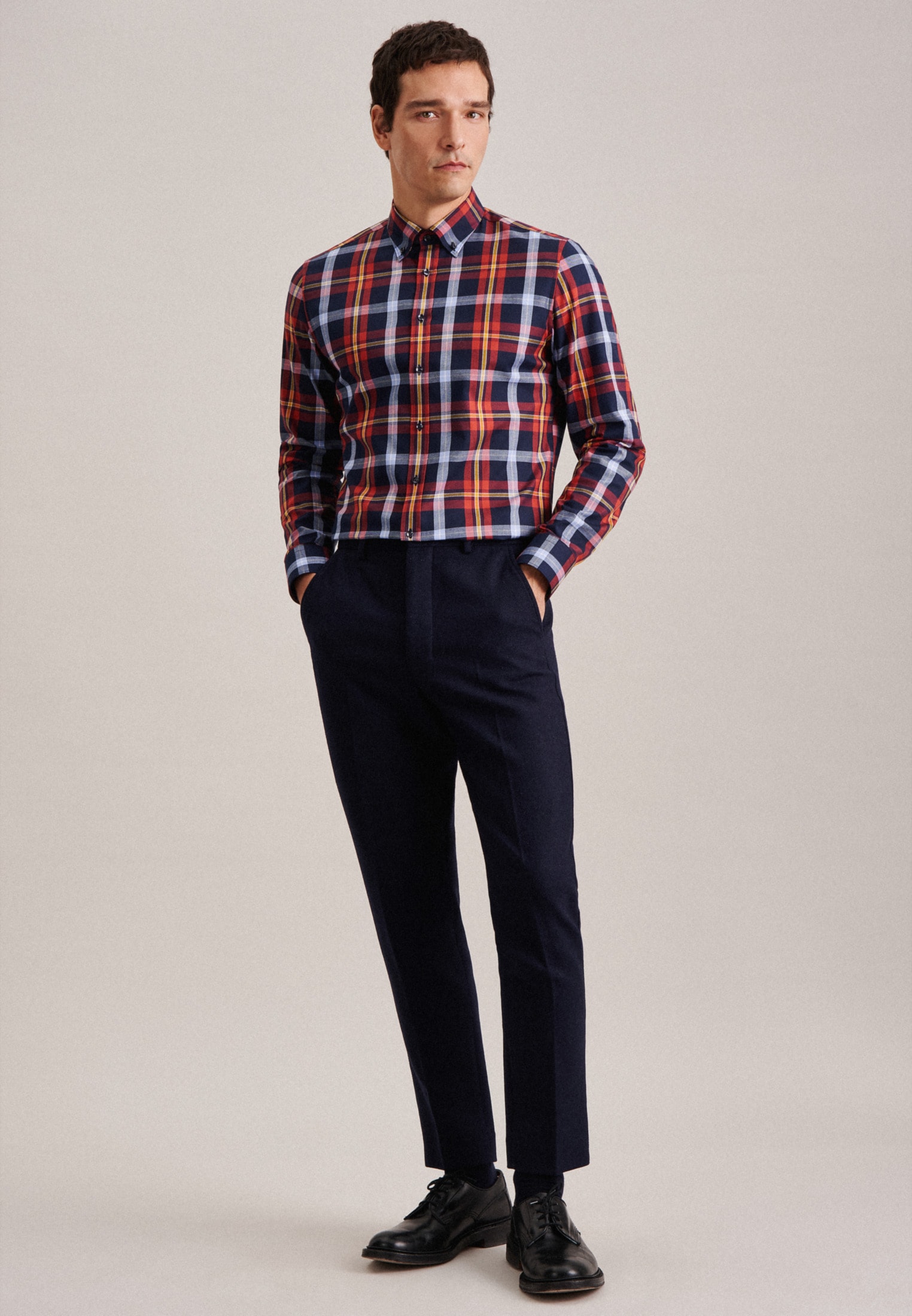 seidensticker Flanellhemd »Slim«, Slim Langarm Button-Down-Kragen Karo