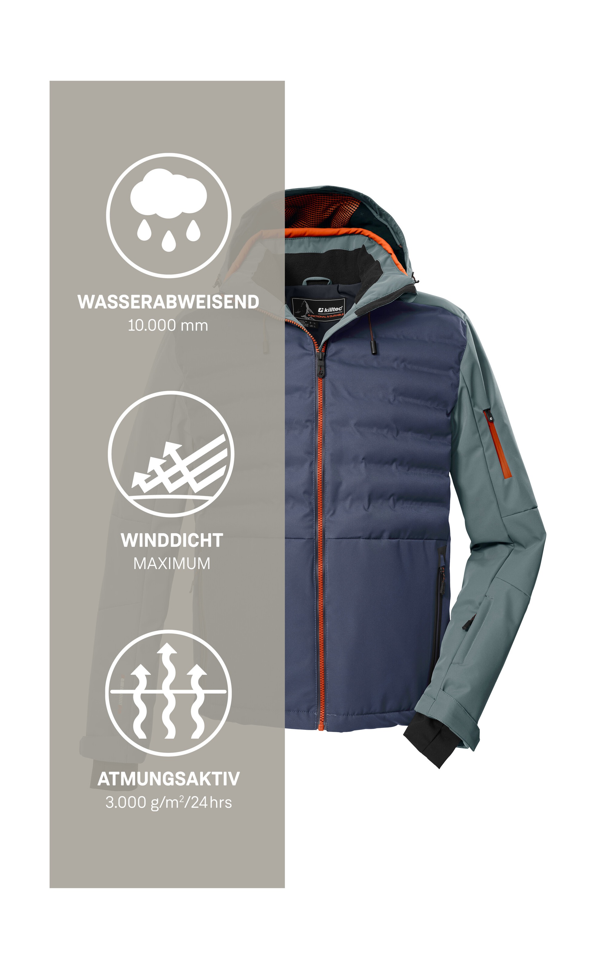 Killtec Skijacke »KSW 72 MN SKI JCKT«, Moderne Hybridoptik, winddicht, wasserabweisend, atmungsaktiv