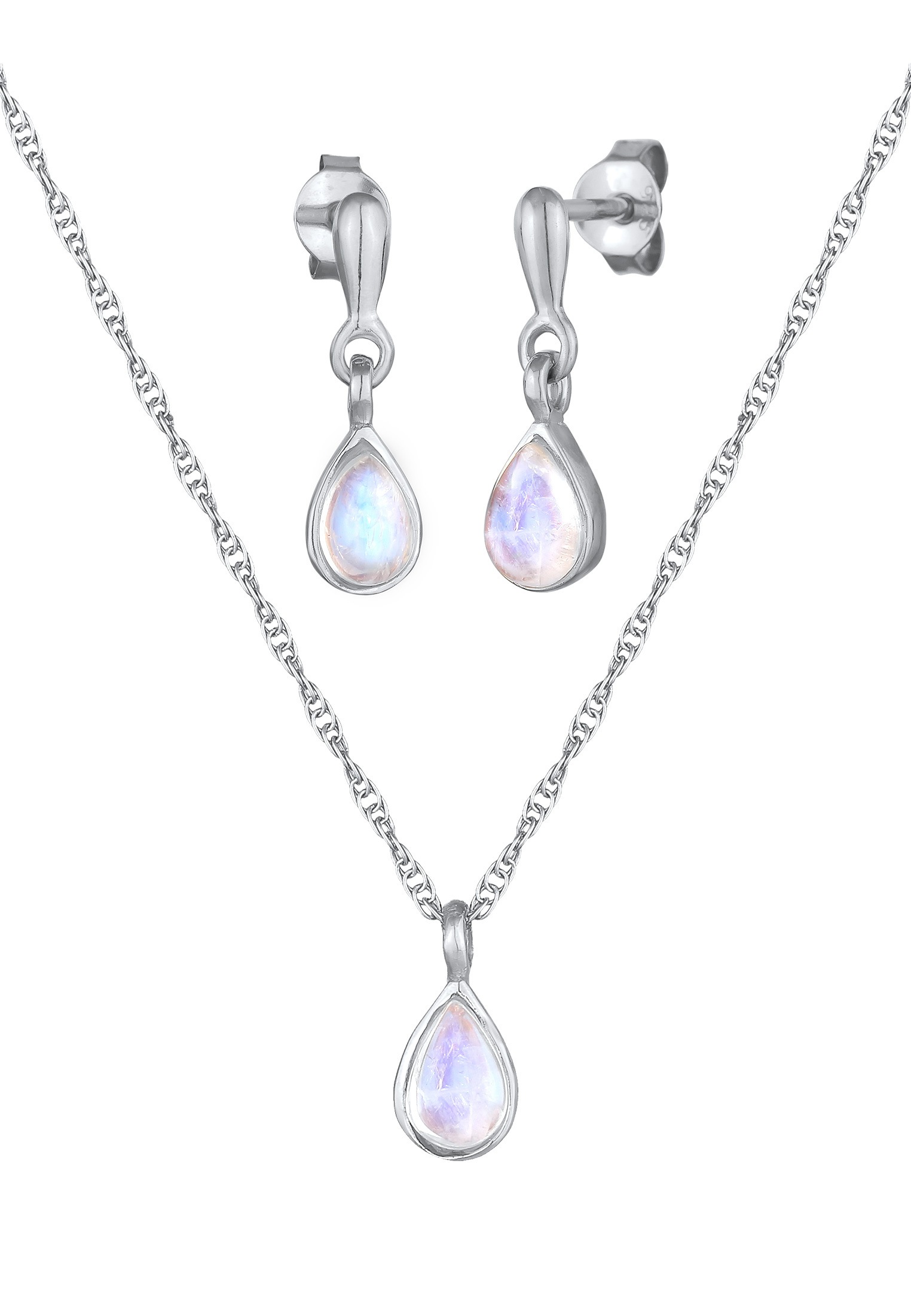 Elli Premium Schmuckset »Mondstein Tropfen Kette Ohrhänger 925 Silber«