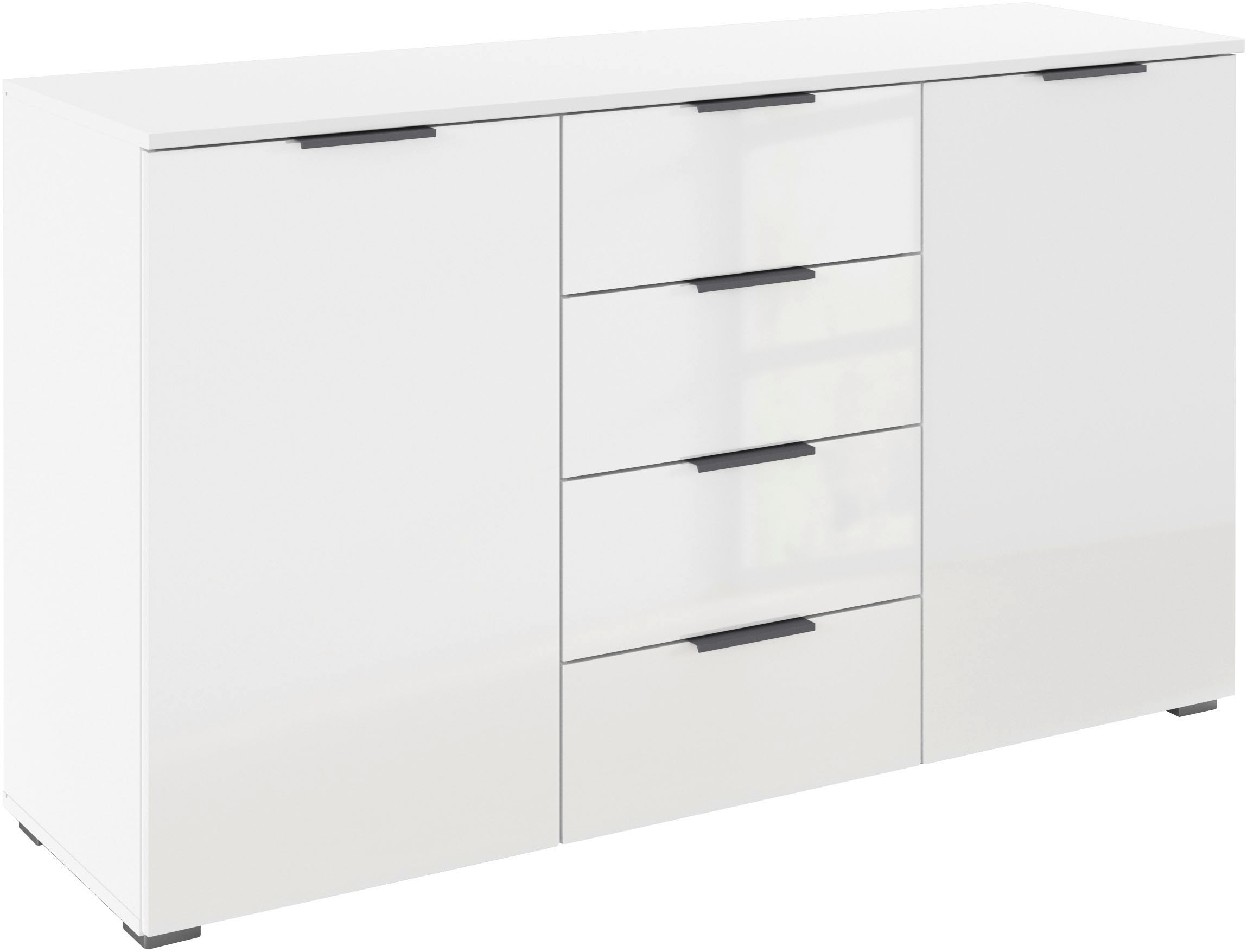 OTTO home Kombikommode "Sideboard Schubladenkommode AGORDO mit Dekor- oder Hochglanzfront" in zwei Griff-Farben, Breite 120 cm, vier große Schubladen, mit insgesamt 4 Einlegeböden MADE IN GERMANY