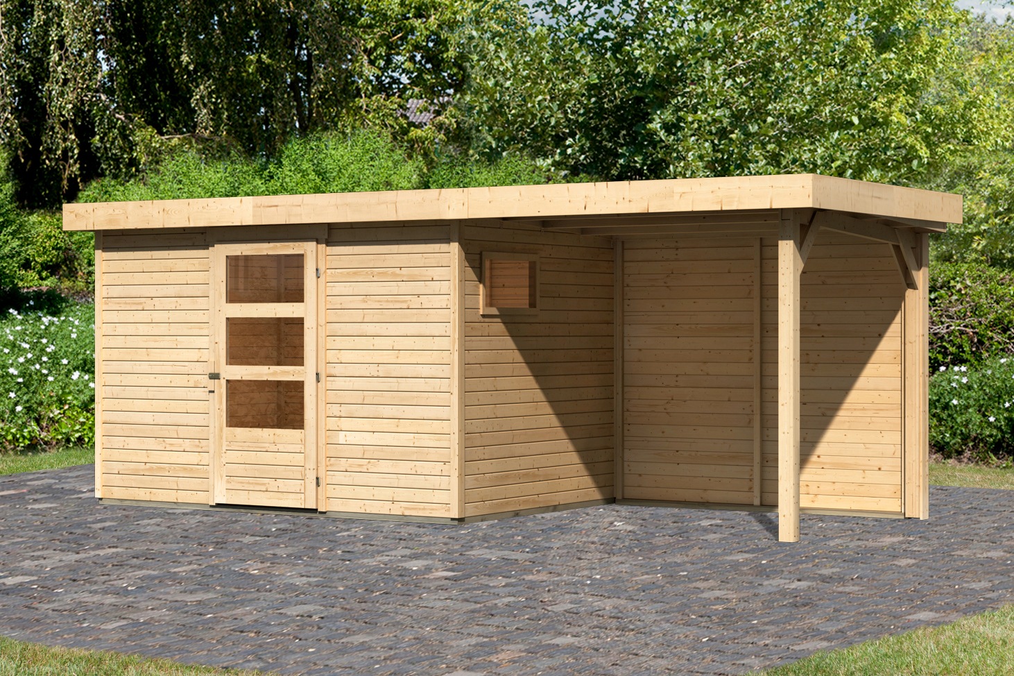KONIFERA Gartenhaus, (Set), mit Anbaudach und Rückwand per Rechnung BAUR