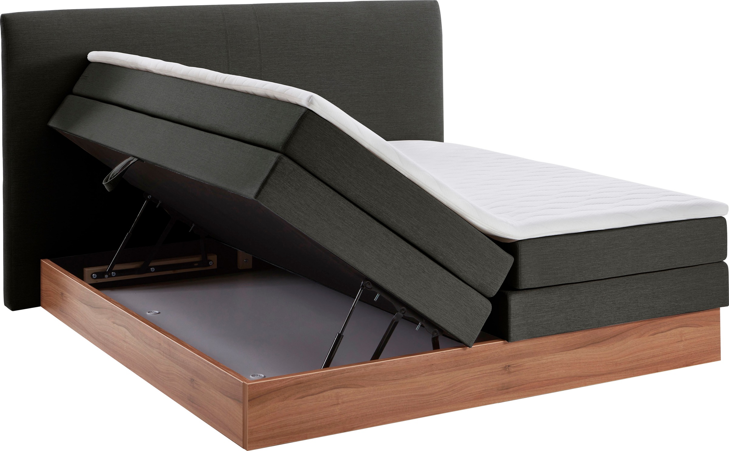 Home affaire Boxspringbett »Blomen«, mit Walnuss-Dekor, mit Bettkasten, verschiedene Härtegrade, mit Topper