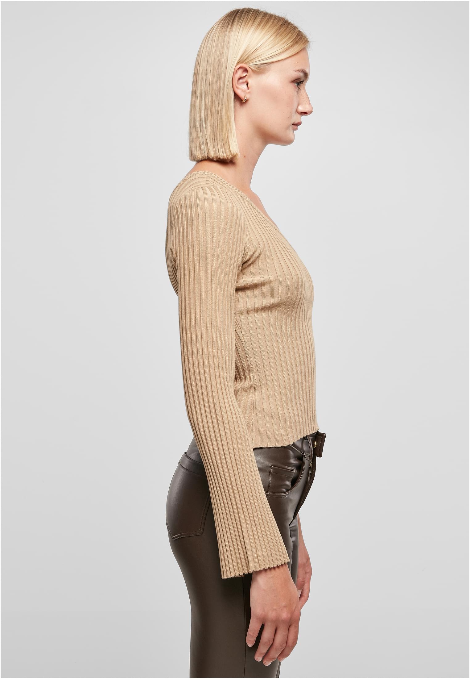 URBAN CLASSICS Rundhalspullover »Urban Classics Damen Ladies Short Rib Knit One Sleeve Sweater«