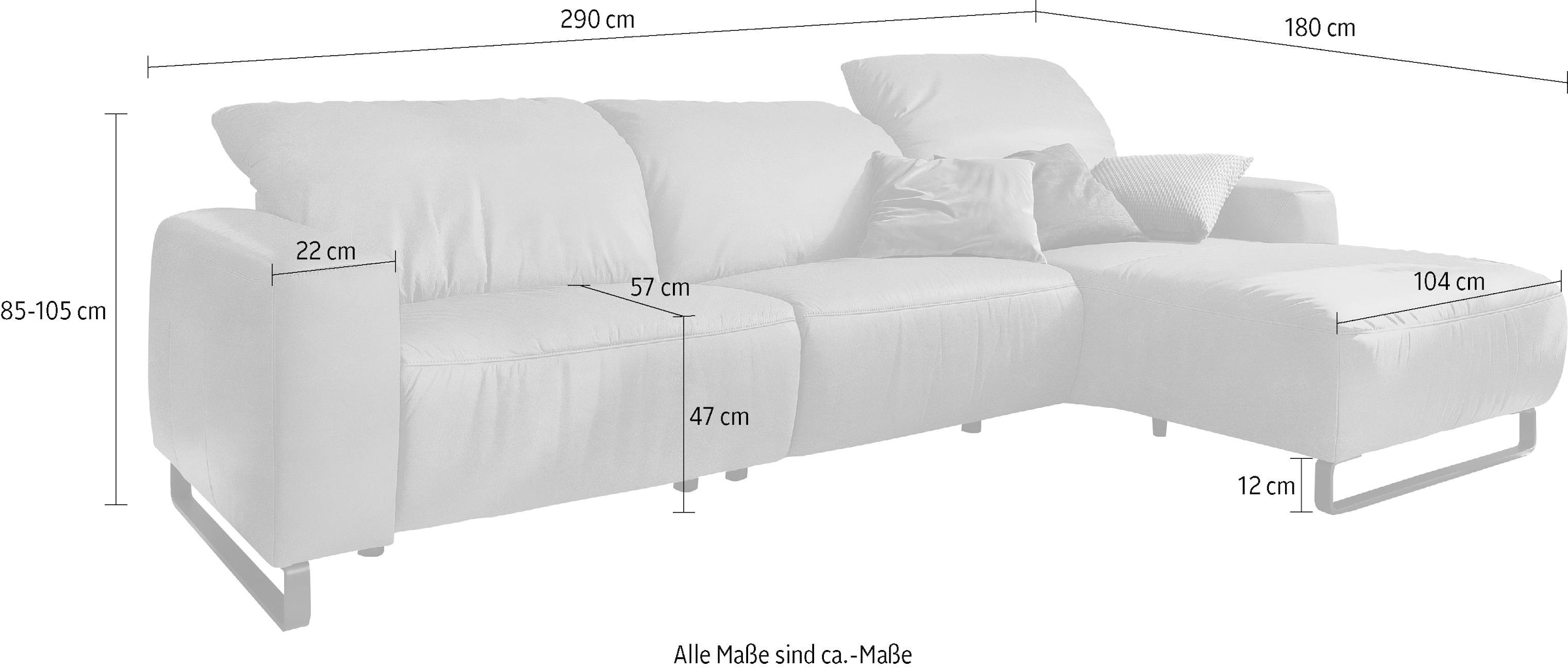 Home affaire Ecksofa »Juist L-Form«, mit Kopfteilverstellung und schwarzen Metallkufen
