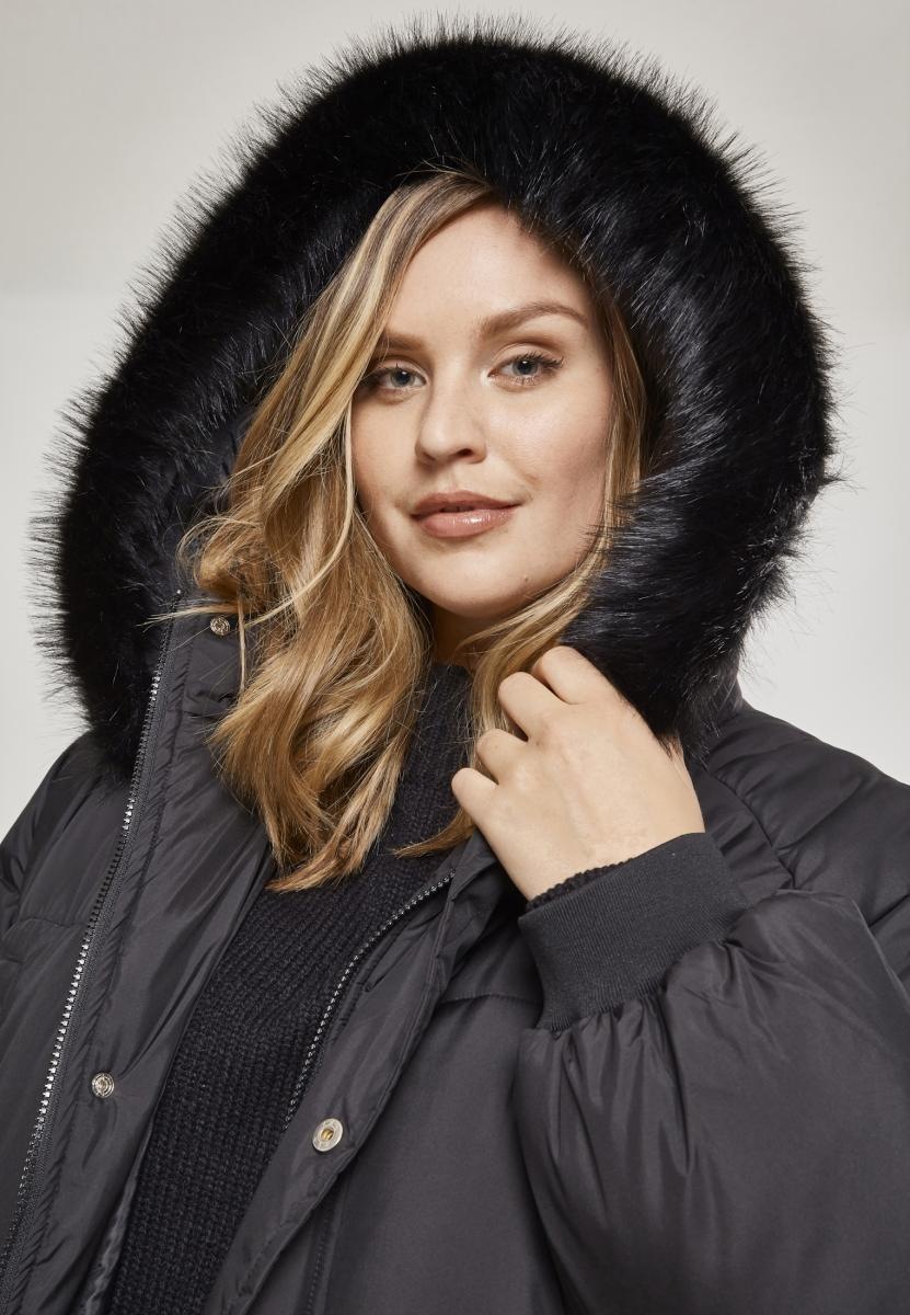 URBAN CLASSICS für mit Puffer Faux Winterjacke | Fur Oversize BAUR Kapuze Coat«, »Damen Ladies kaufen (1 St.)