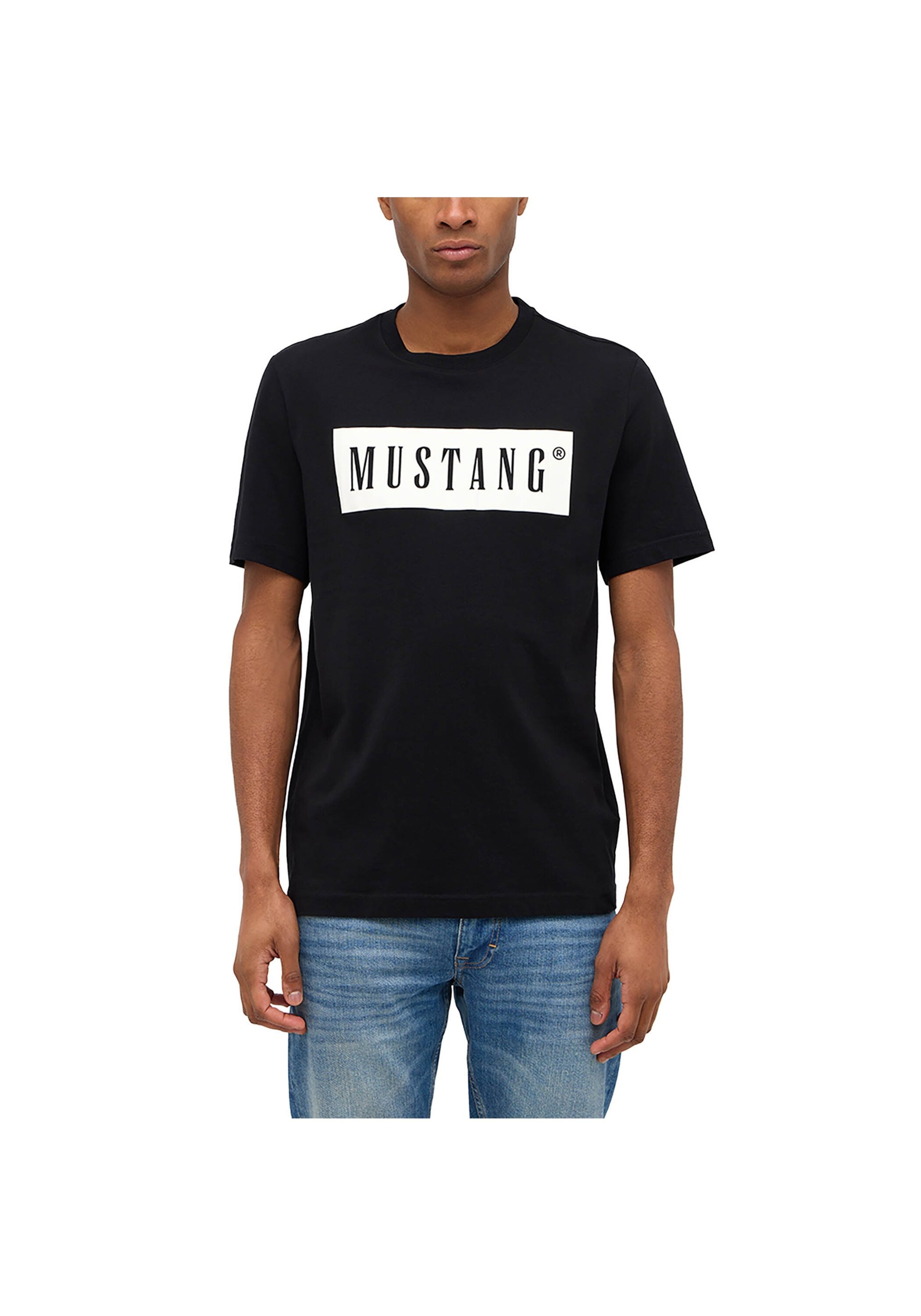 Kurzarmshirt MUSTANG "Herren Style Austin", Herren, Gr. S, schwarz, Jersey, 100% Baumwolle, Rundhals, Shirts 3