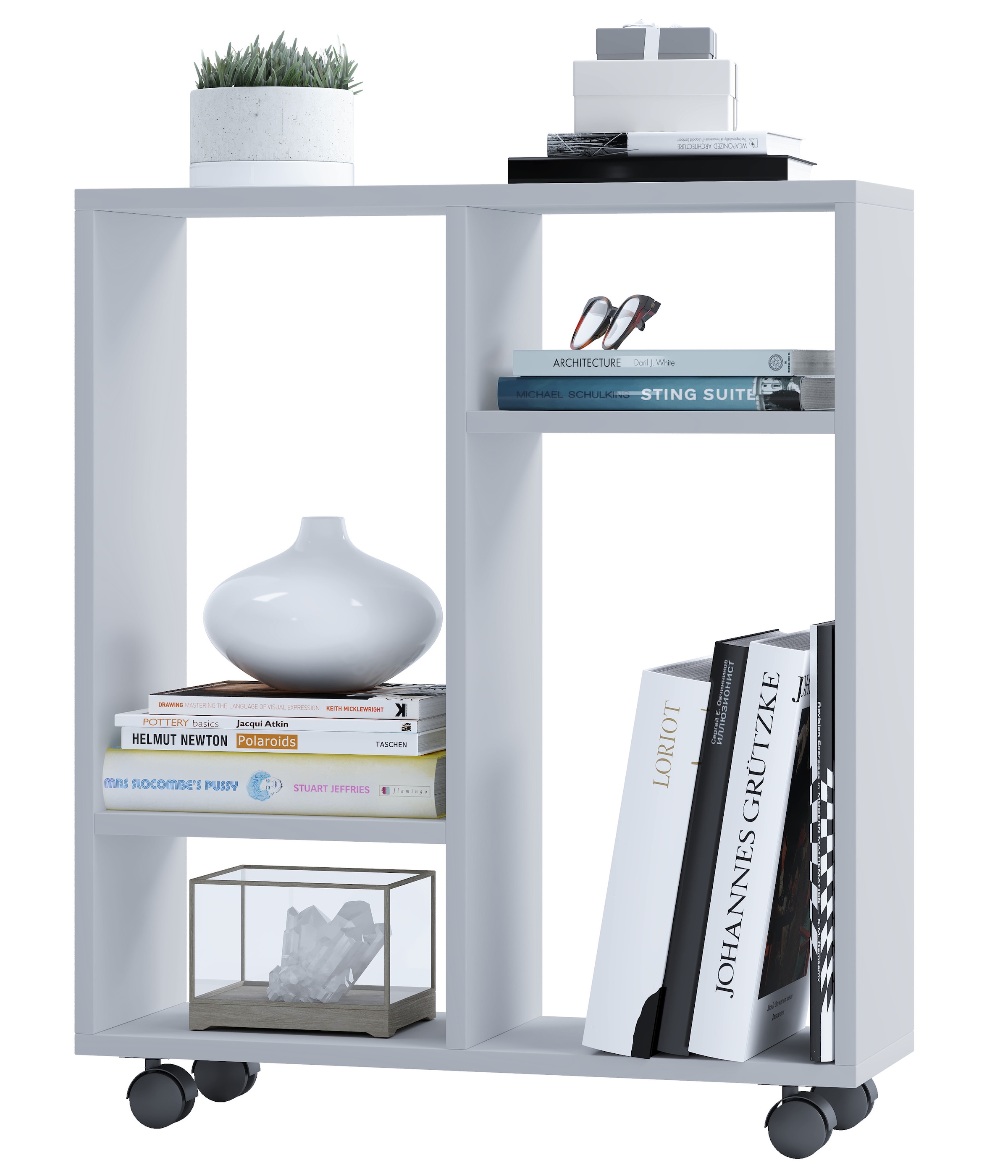 Standregal VCM, B:60cm T:20cmweiß, Wohnzimmer, Regale, "Nischenschrank Rollen Regal Raumteiler Dremala"