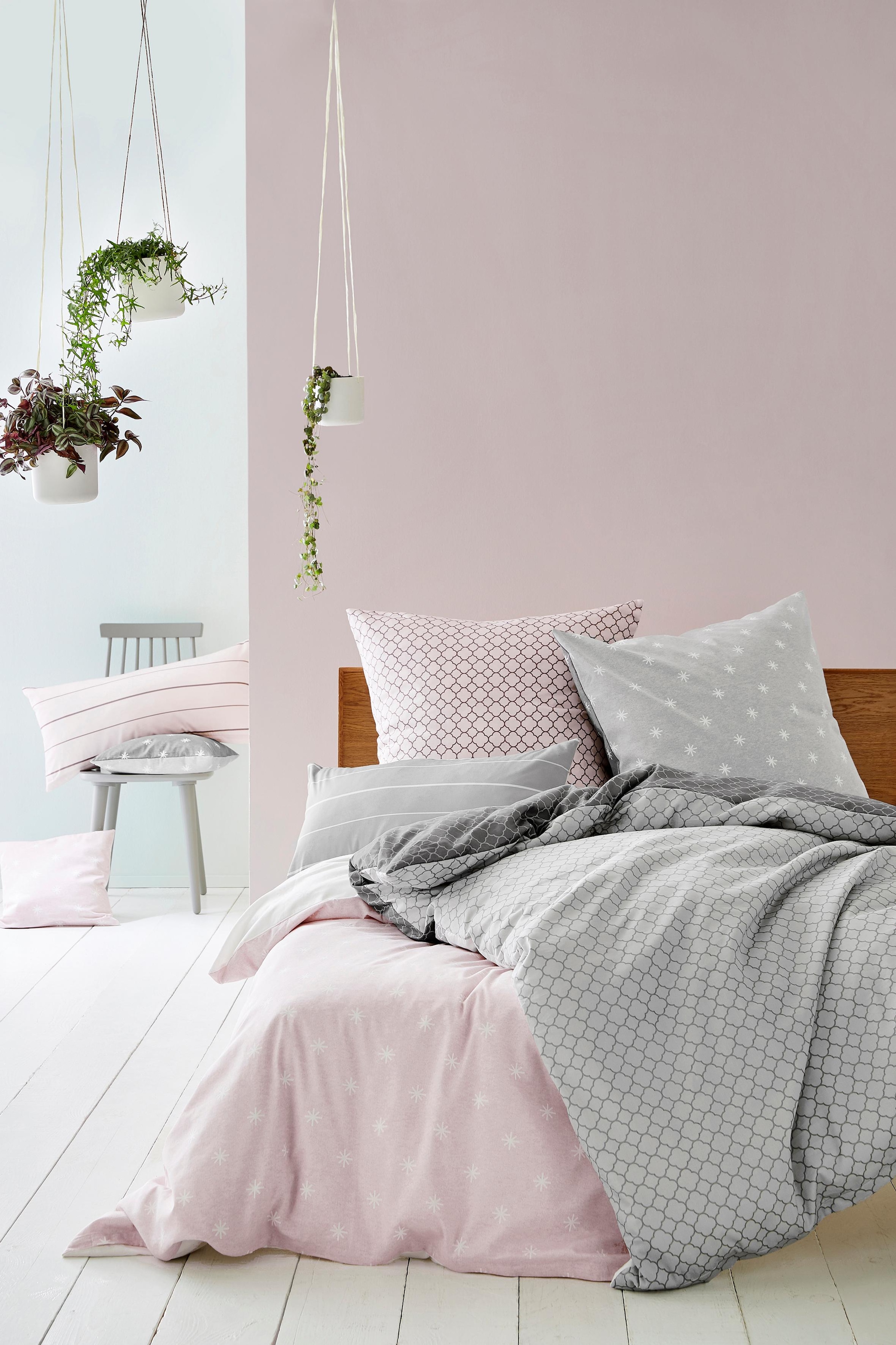 Biberna Wendebettbezug »Mix & Match, (1 St.)«, in Mako Satin Qualität, 100% Baumwolle, Bett- und Kopfkissenbezug mit Reißverschluss, Satin mit seidigem Glanz, Sommerbettwäsche, ganzjährig einsetzbar