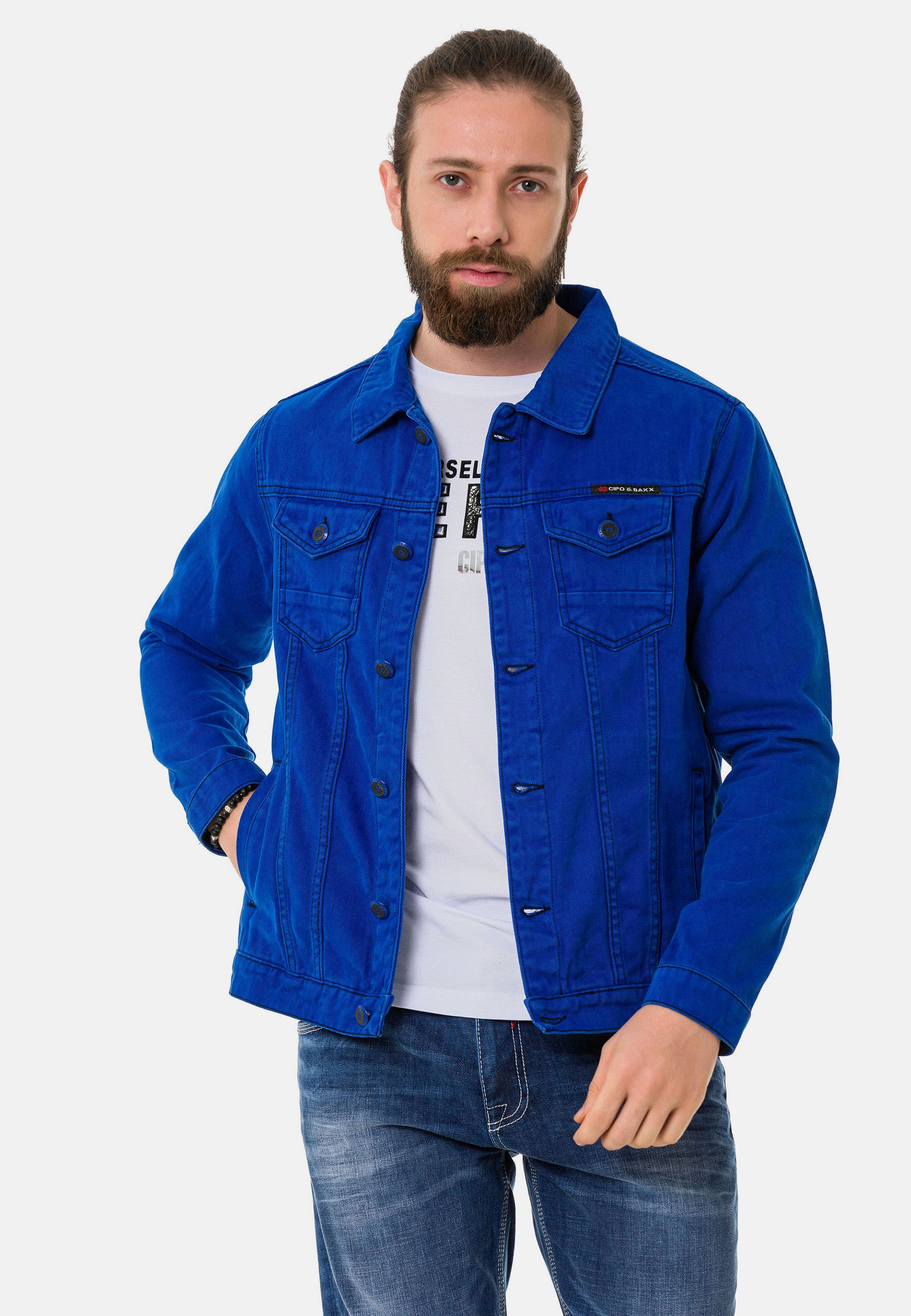 Cipo & Baxx Jeansjacke "CJ289" ohne Kapuze mit Knopfleiste