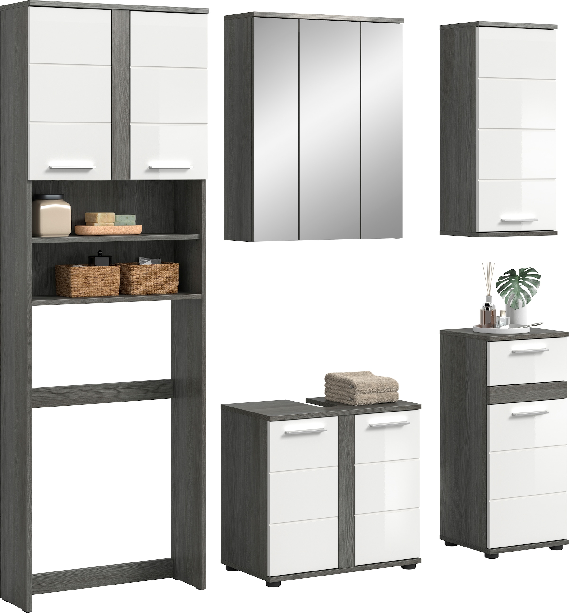 welltime Badmöbel-Set »LUCCA, 5-tlg. Badkombination, viel Stauraum, modernes Design« 5 Stk. tlg.