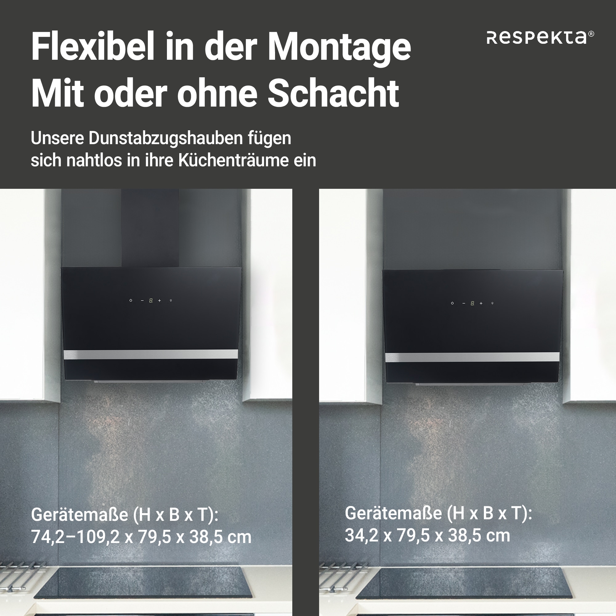RESPEKTA Wandhaube »CH 24080«, 80 cm, 3 Leistungsstufen, LED-Beleuchtung, Ab- und Umluftfähig