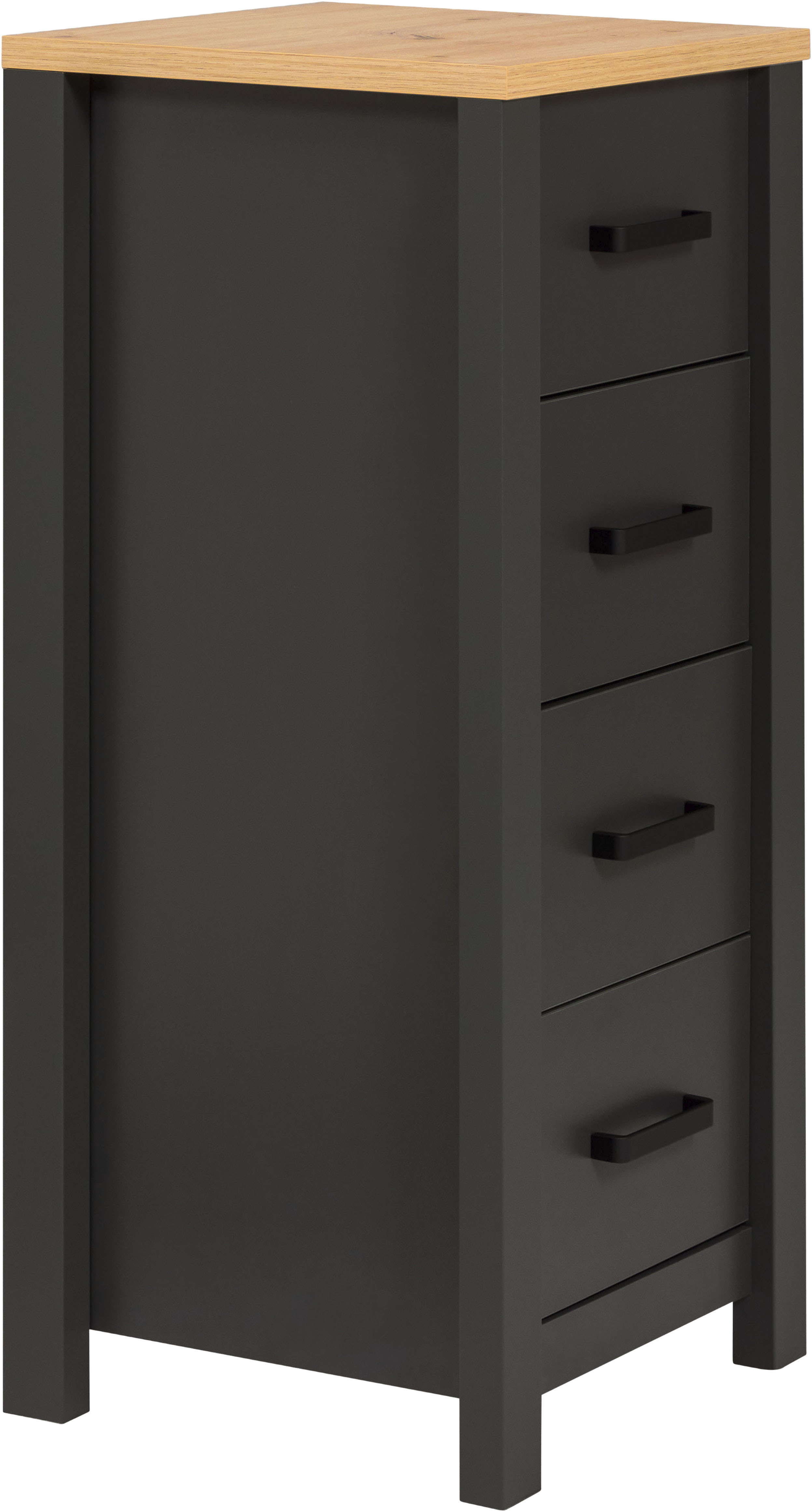 Inter Link Highboard "Pienza, Badschrank, Anthrazit/Artisan Eiche Nachbildung, Platzsparend" 1 Stk. tlg. Midischrank mit 4 Schubladen, 42 x 40 x 94 cm, Skandi Look