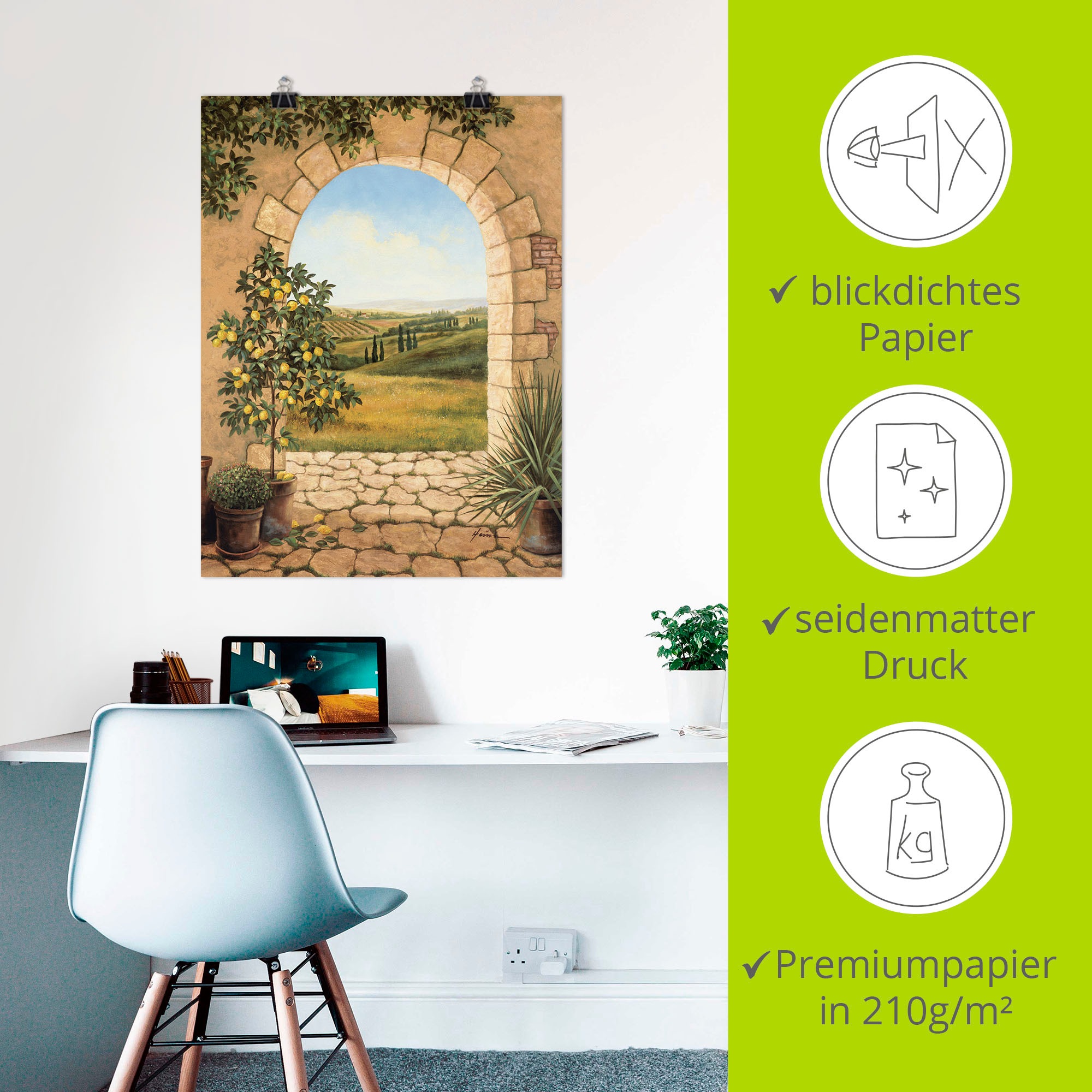 Artland Wandbild »Zitronenbaum vorm Torbogen«, Fensterblick, (1 St.), als Alubild, Outdoorbild, Leinwandbild, Poster, Wandaufkleber