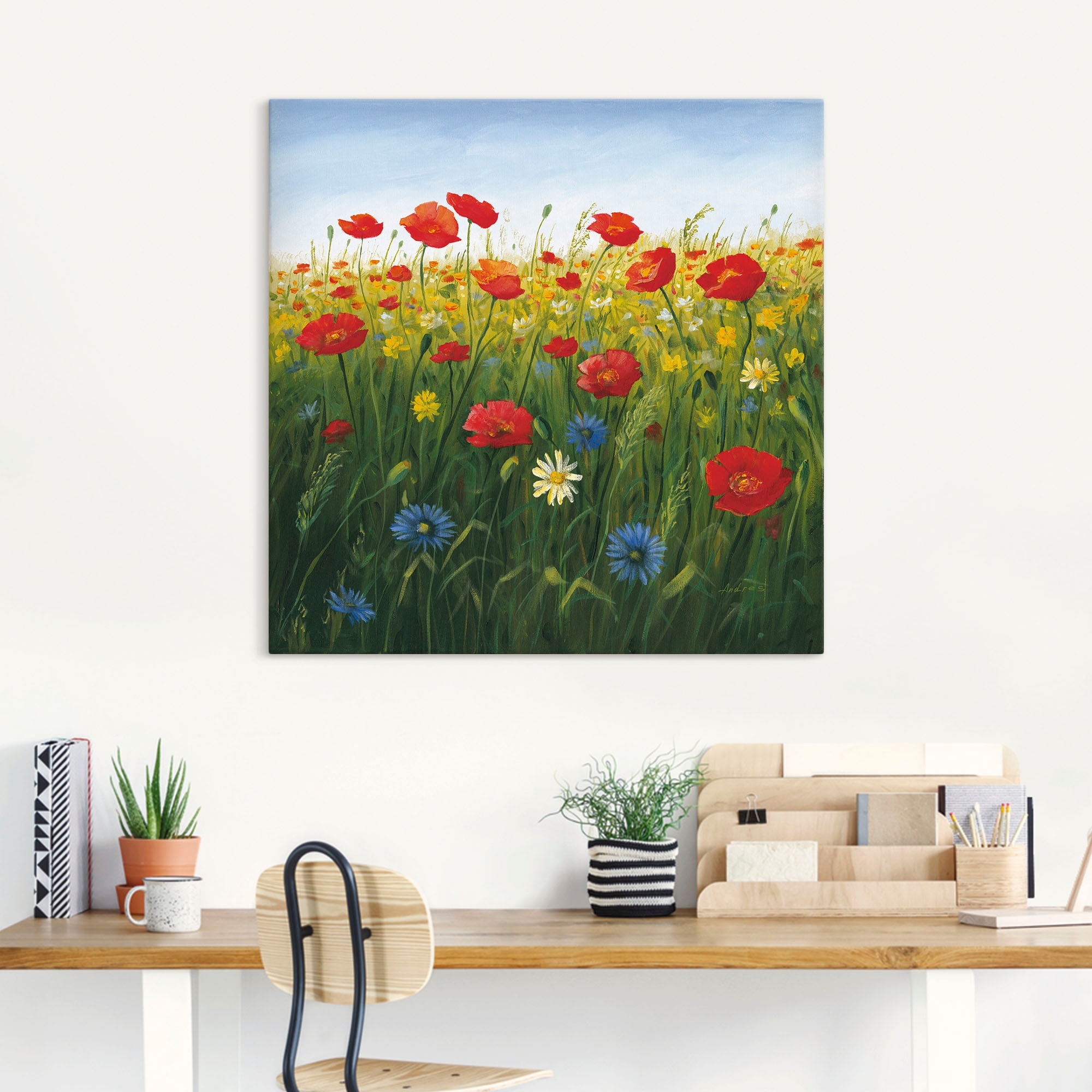 Artland Wandbild »Mohnblumen Landschaft I«, oder Wandaufkleber Blumenwiese, Größen Leinwandbild, als versch. (1 in kaufen Poster BAUR | St.), Alubild