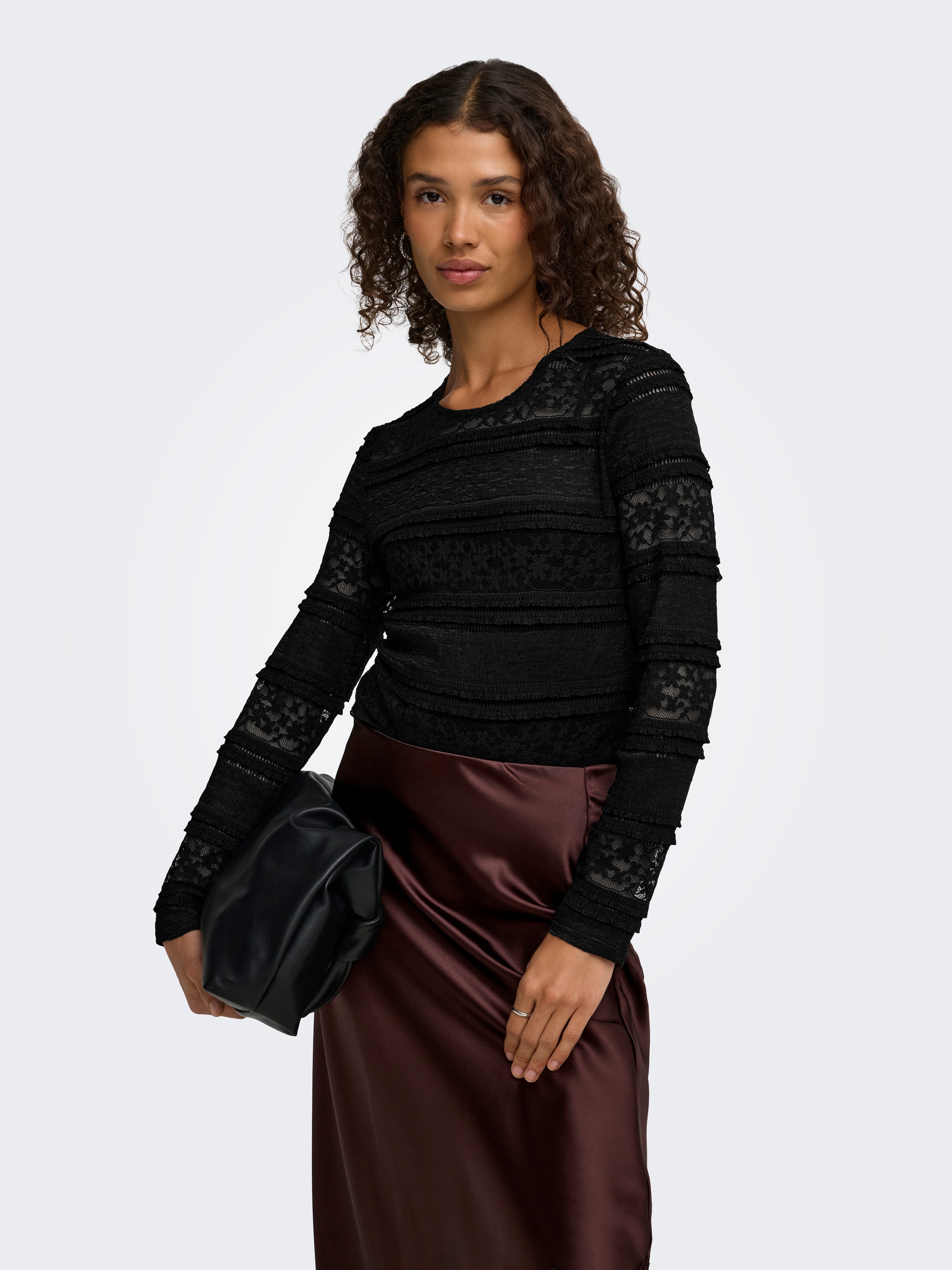 JDY Longsleeve »JDYSARAH L/S LACE TOP JRS NOOS« Kunstfaser, normal geschnitten