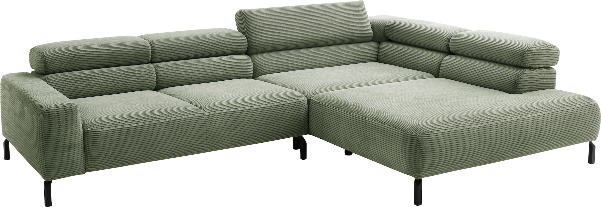 Home affaire Ecksofa »Antonelli, L-Form,  inkl. Kopfteilverstellung, Breite 312 cm« ohne Sitztiefenverstellung, in Cord, oliv