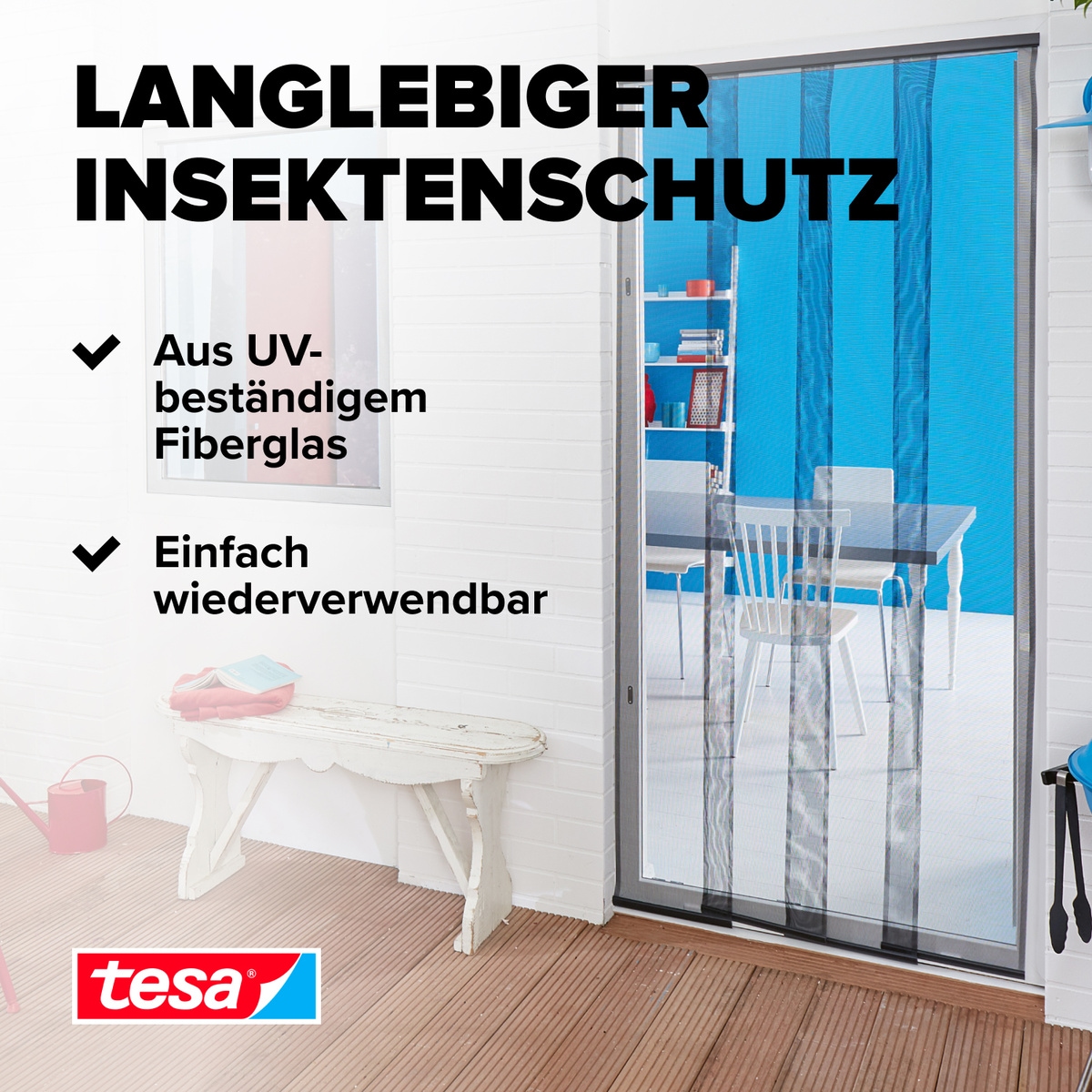 tesa Insektenschutz-Tür »Insect Stop Standard Fliegengitter für Türen - 1.20 m : 2.5 m«, Lamellentür für Balkon & Terrasse - schwarz / anthrazit